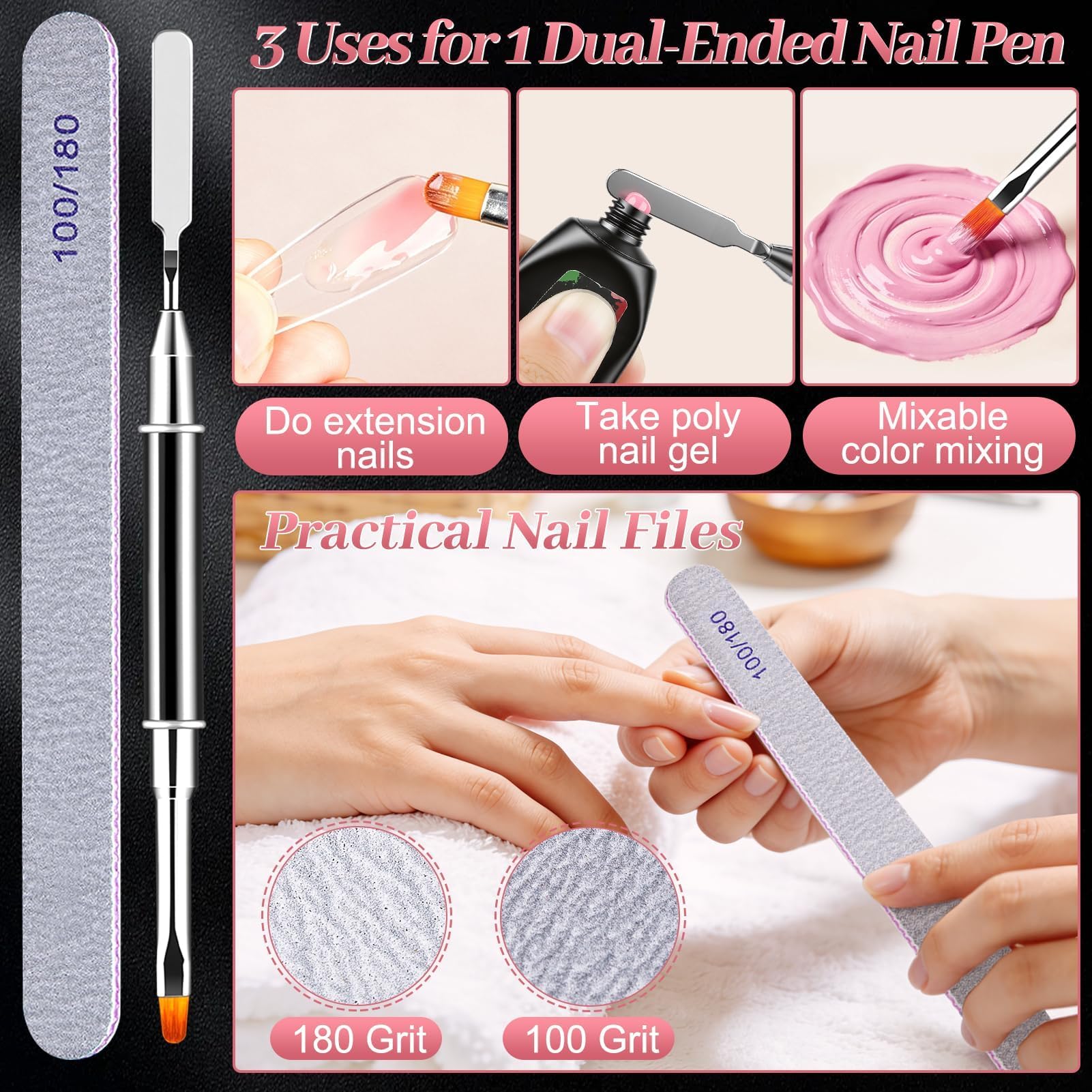Becellen 180 sztuk Zestaw foremek do paznokci Sandwich Dual Nail Forms, Przezroczyste Dual Tips do przedłużania paznokci z żelem do paznokci, zestaw foremek do poligelu (okrągły kształt konia)