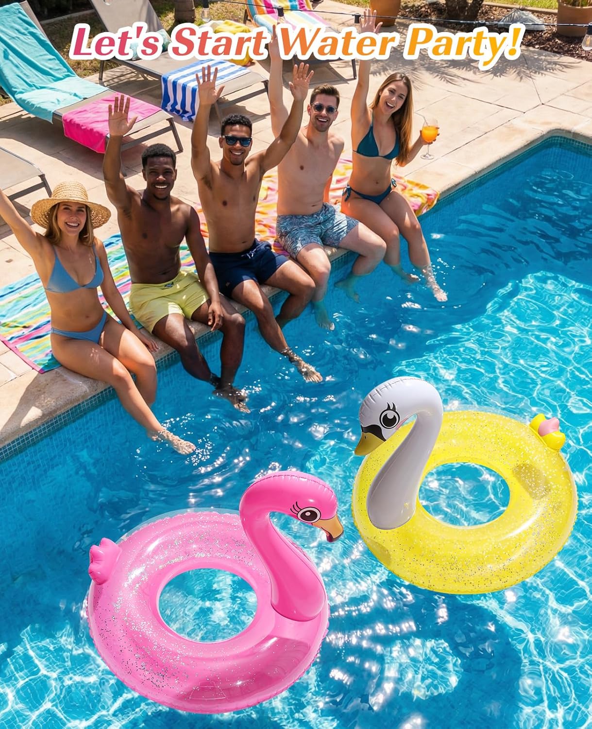 HeySplash Pool Float, Pool Floaties Inflatable Swimming Pool Tubes Toys Party Decorations, Swim Rings Raft Lake Beach Floaty Summer Vacation for Adults, 2 Pack Flamingo Swan