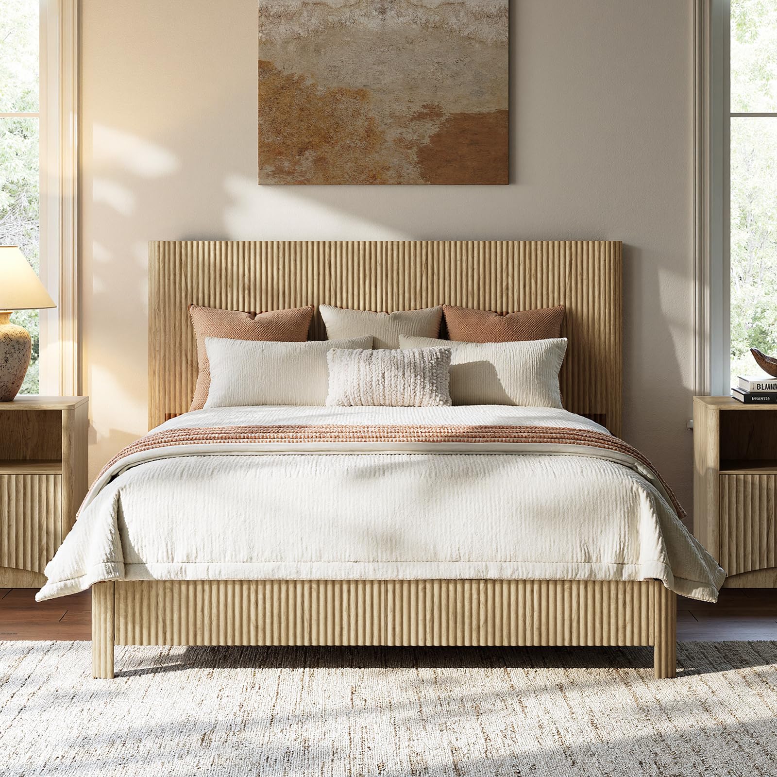 Evermagin Natural Queen Bed Frame with Headboard
