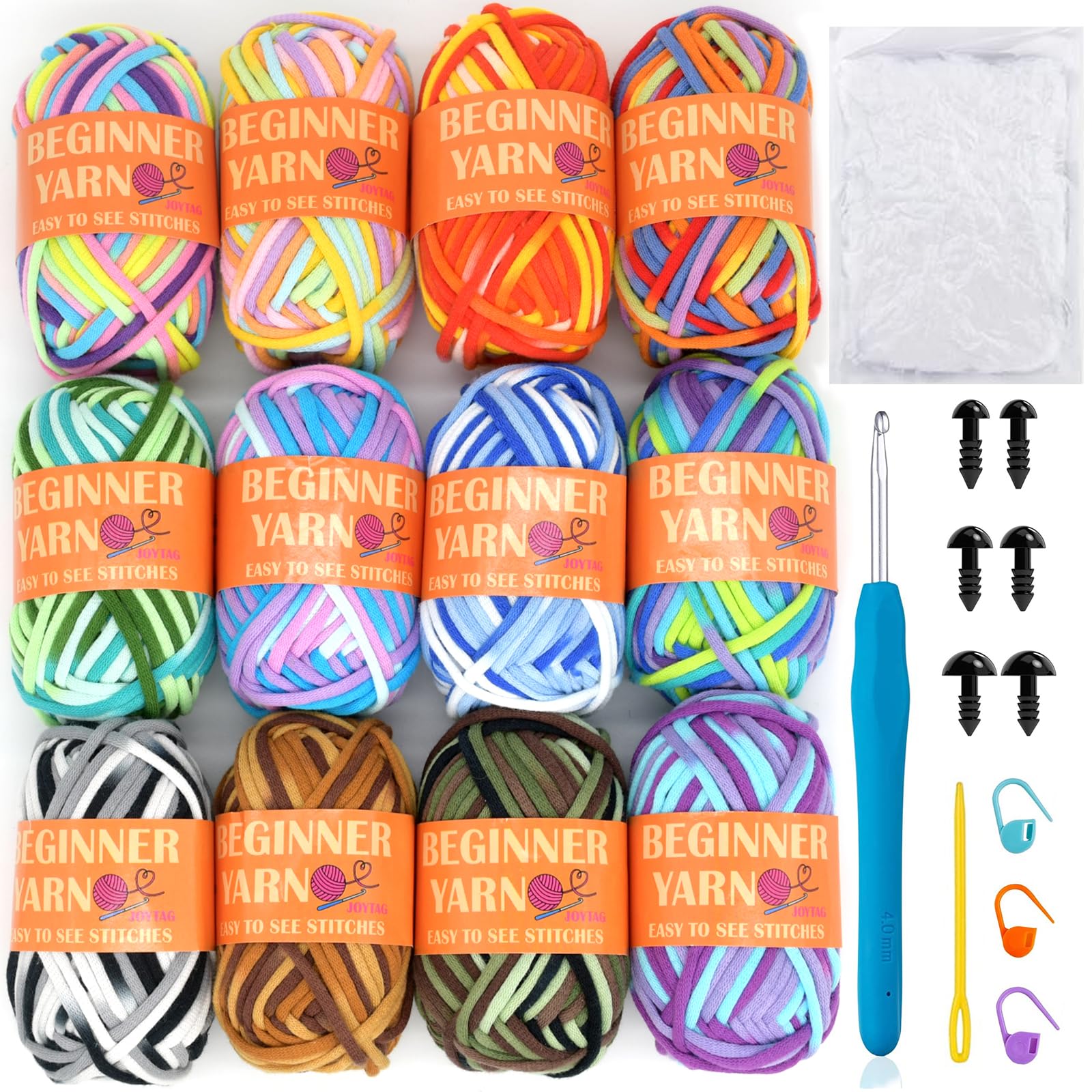 Amazon.com: JOYTAG 12 Pack Beginners Crochet Yarn Rainbow Cotton