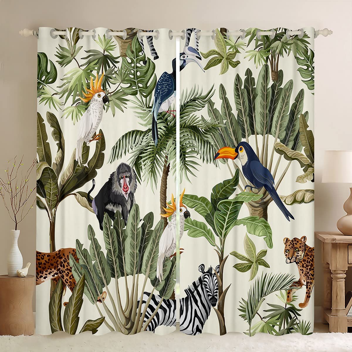 Cortinas de Ventana con Estampado de Palmeras para Dormitorio, Sala de Estar, Leopardo, Cebra, competición, Cortinas de Ventana con temática de Naturaleza Tropical, decoración de habitación, 52 x 90