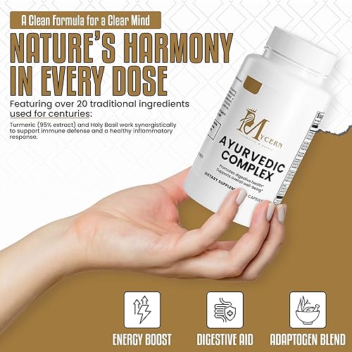 Miniatura 4 de Complejo ayurvédico con Ashwagandha, cúrcuma, albahaca santa, shilajit y azafrán Suplemento orgánico para el estado de ánimo, energía y apoyo