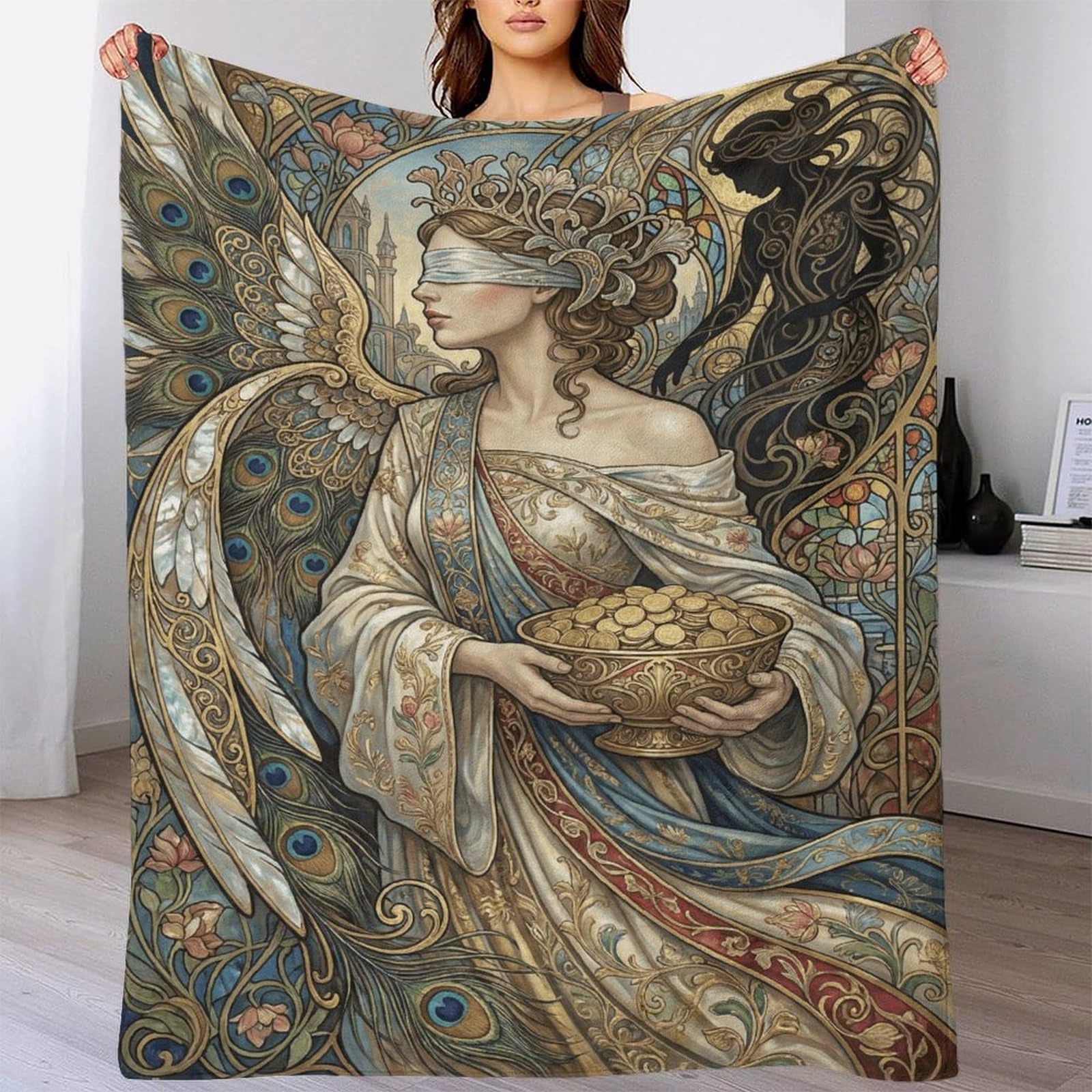 H3B8U2Y5 Art Nouveau Mucha Goddess Flannel Throw Blanket, Car Travel Couch