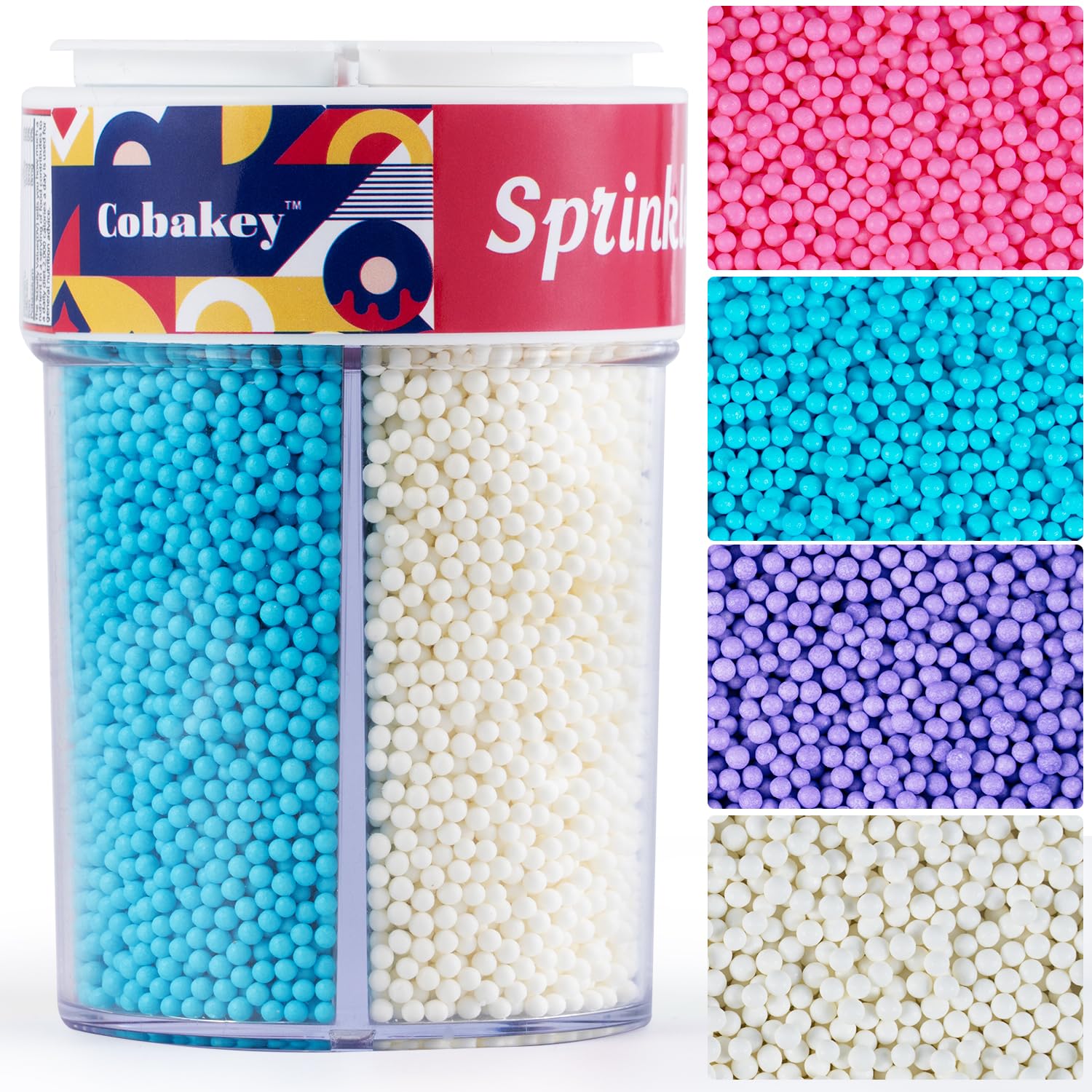 Edible Nonpareils Sprinkles Blue Pink Purple White Nonpareil Sprinkle Mix Rainbow Pastel Sprinkles for Cake Decorations Baking Ice Cream Cookies Cupcake Topper 6.5 ounces
