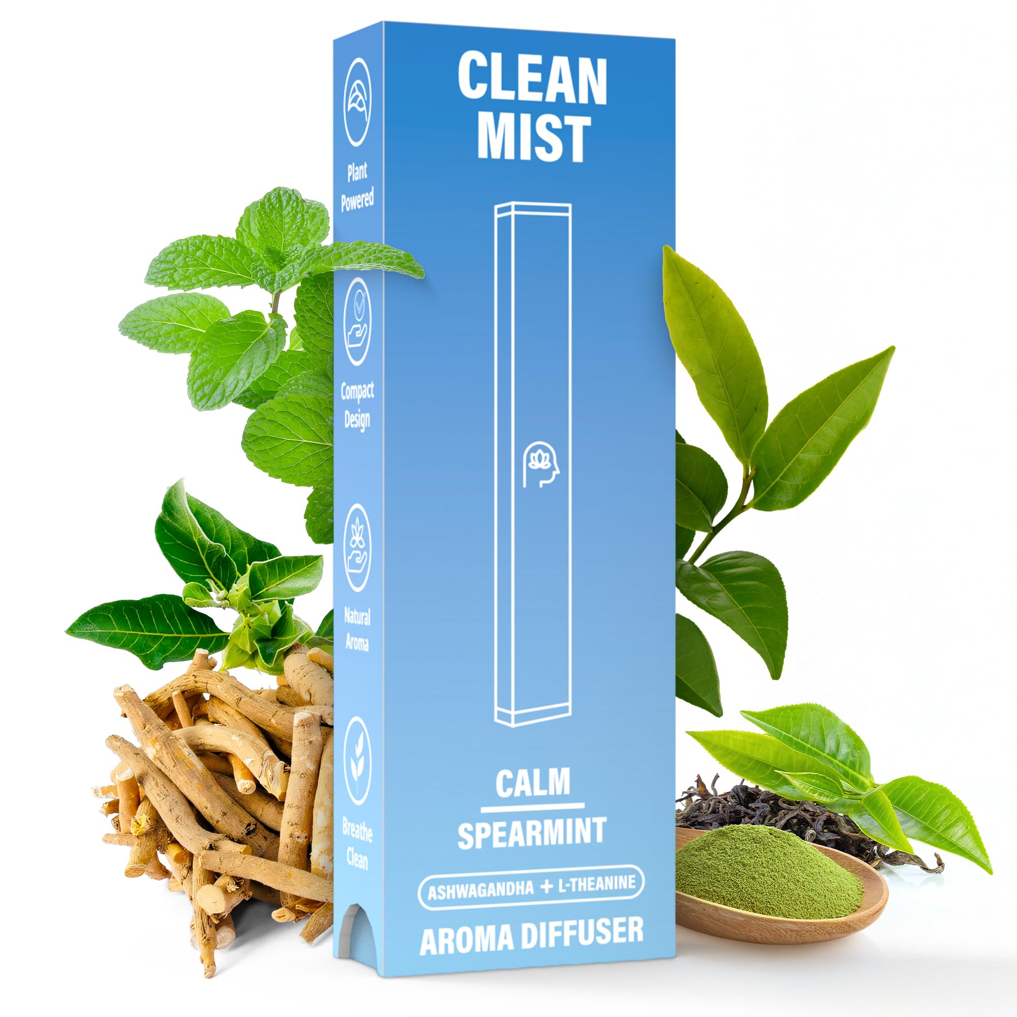 The Clean Mist Herbal Diffuser Pen Calm Blend with Ashwagandha Green Tea Extracts L-Theanine and Spearmint Plant-Powered Alternative