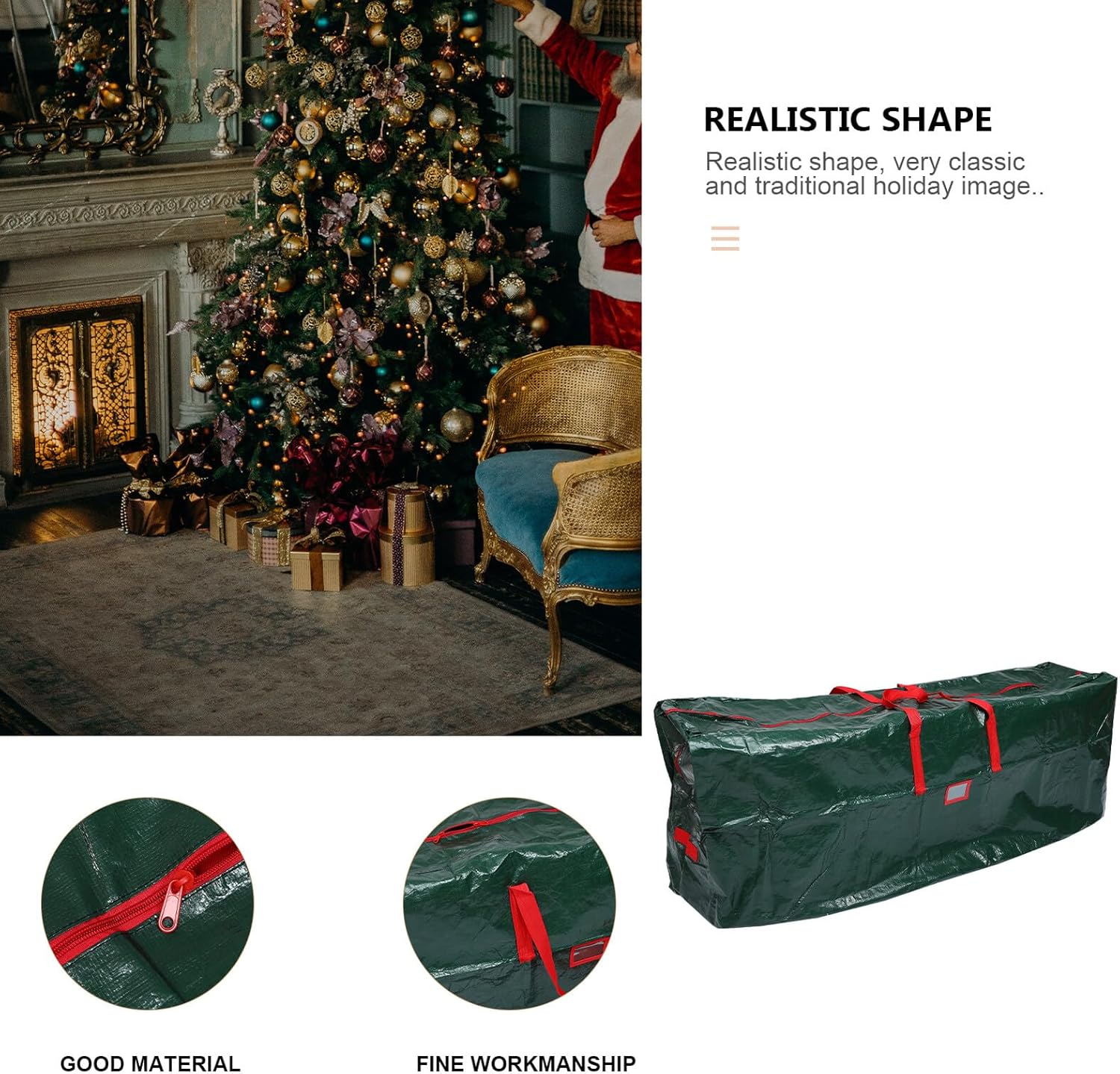 Zerodeko Christmas Tree Storage Bag Zippered Dustproof Pouch 165cm×38cm×76cm Green Heavy-duty Protective Cover for Artificial Tree Holiday Storage