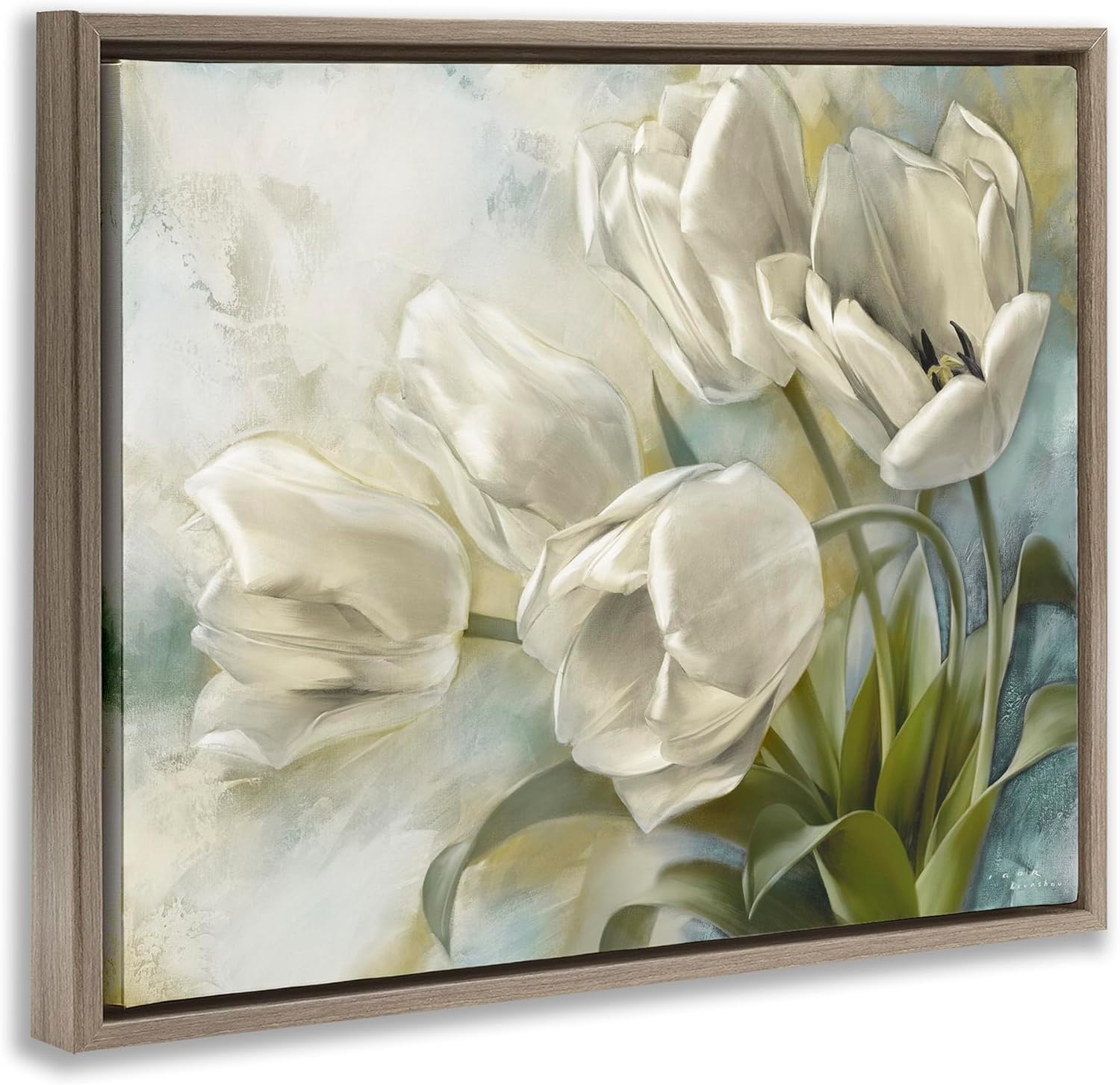 Stupell Industries Curling Tulip Blooms Brown Floater Framed Canvas Wall Art Design by Igor Levashov, 31 x 25