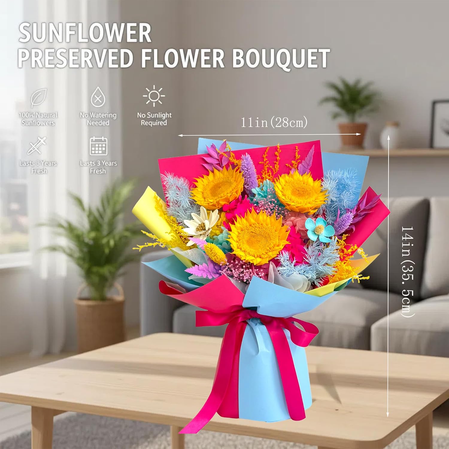 Preserved Sunflower Bouquet with Vase - Real Forever Flowers Gift for Mom, Wife, Women | 3-Year Lasting Floral Arrangement for Birthday, Anniversary, Mother’s Day, Graduation, Sympathy - Image 2