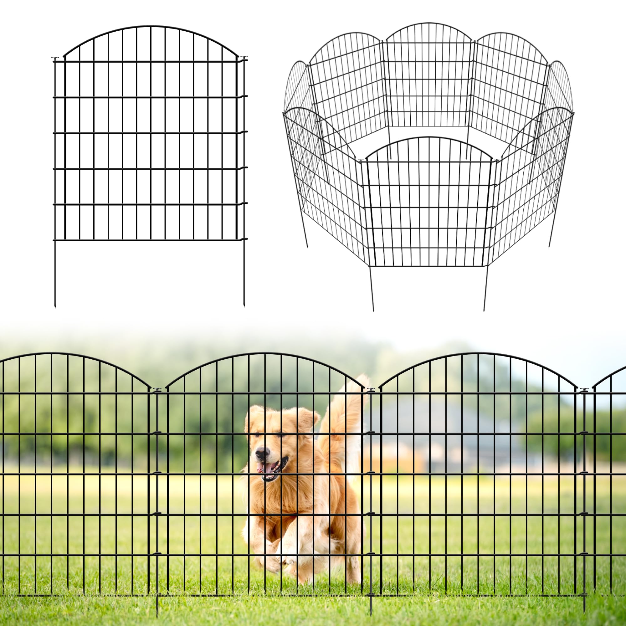 ARIFARO Metall Dekorative Gartenzaun Bogen Gesamtlänge 3,5m (81cm H x 71cm B) 5 Panels, Keine Graben Haustier Zaun Rostfrei Metall Drahtzaun Panel Grenze für Hund, Kaninchen, Hof