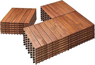 PrimeZone 27 PCS Solid Acacia Wood Interlocking Deck Tiles - 12" x 12" Waterproof Indoor Outdoor Patio Flooring Decking Tiles for Balcony, Backyard & Poolside, All Weather Use, Natural Wood