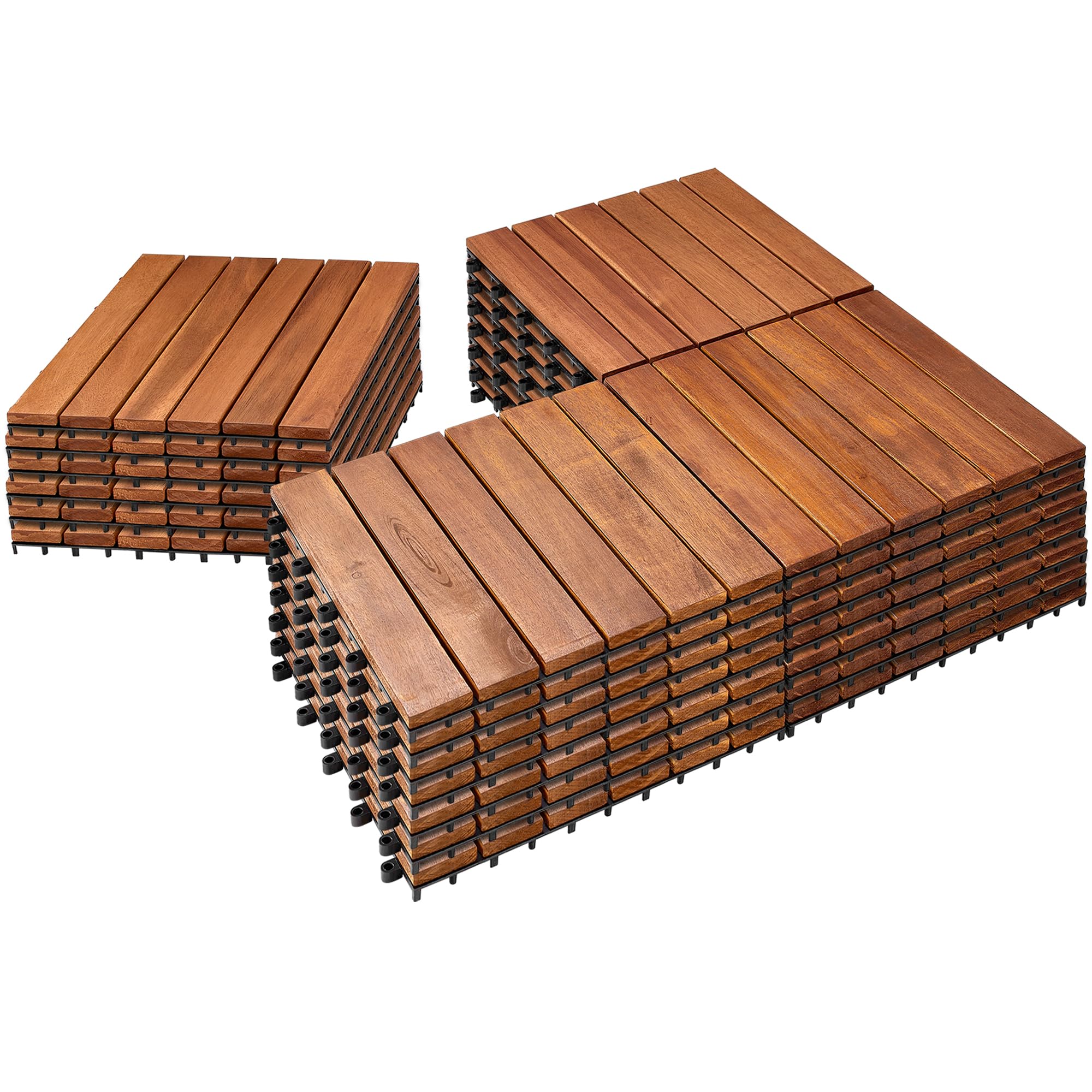 PrimeZone 27 PCS FSC Certified Acacia Wood Interlocking Deck Tiles - 12" x 12" Waterproof Indoor Outdoor Patio Flooring Decking Tiles for Balcony, Backyard & Poolside, All Weather Use, Natural Wood