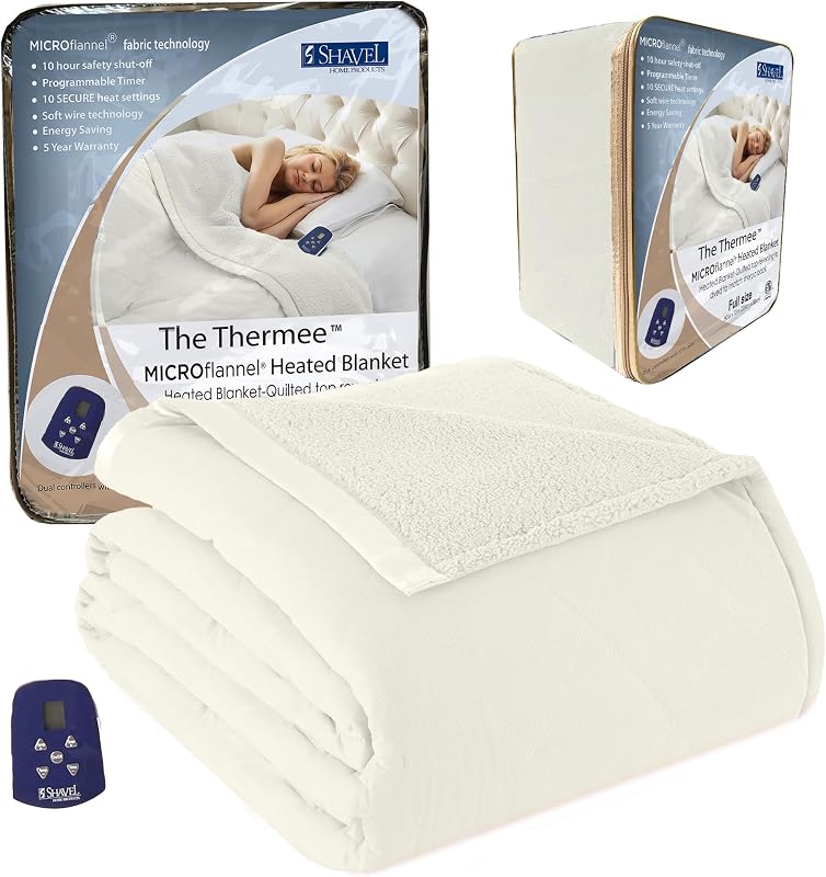 Thermee Manta térmica de microfranela con respaldo de sherpa, tamaño completo, manta térmica eléctrica de 10 configuraciones, programable, ultrasuave y de calentamiento rápido - Arena
