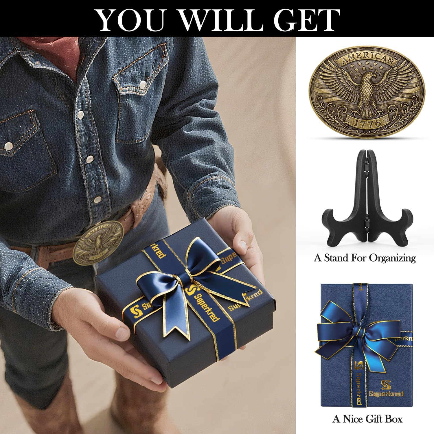 Superkred Western Belt Buckles for Men - Eagle American Flag Belts Buckles for Women | Cowboy Belt Buckle - Image 2