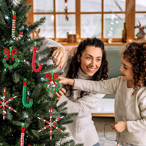 Miniatura 6 de GYGOT Manualidades de Navidad para adultos, 30 juegos de adornos de Navidad con cuentas para hacer, incluye 6 copos de nieve/12 coronas/12 piezas de