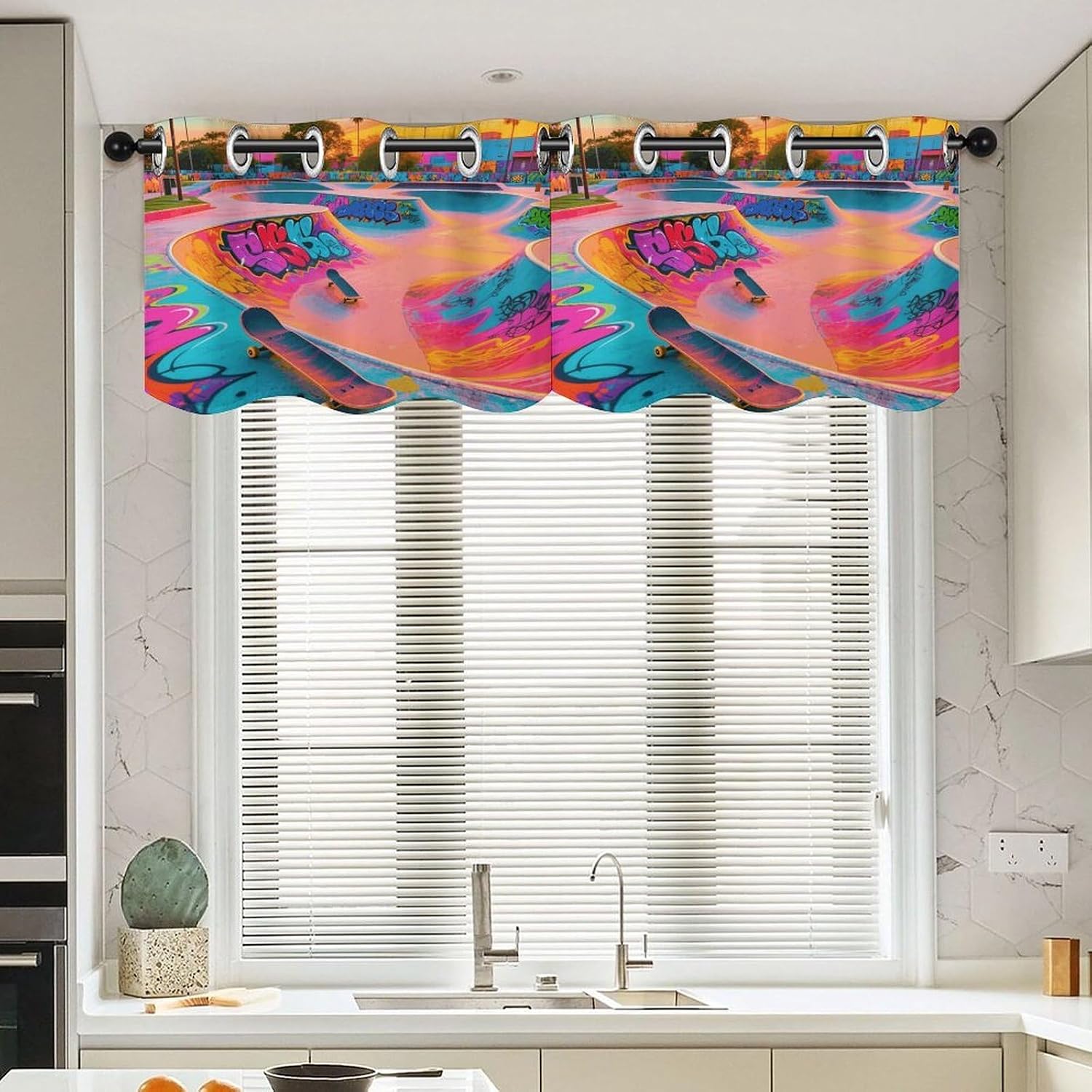 Skate Park Graffiti Short Curtain Blackout Valance