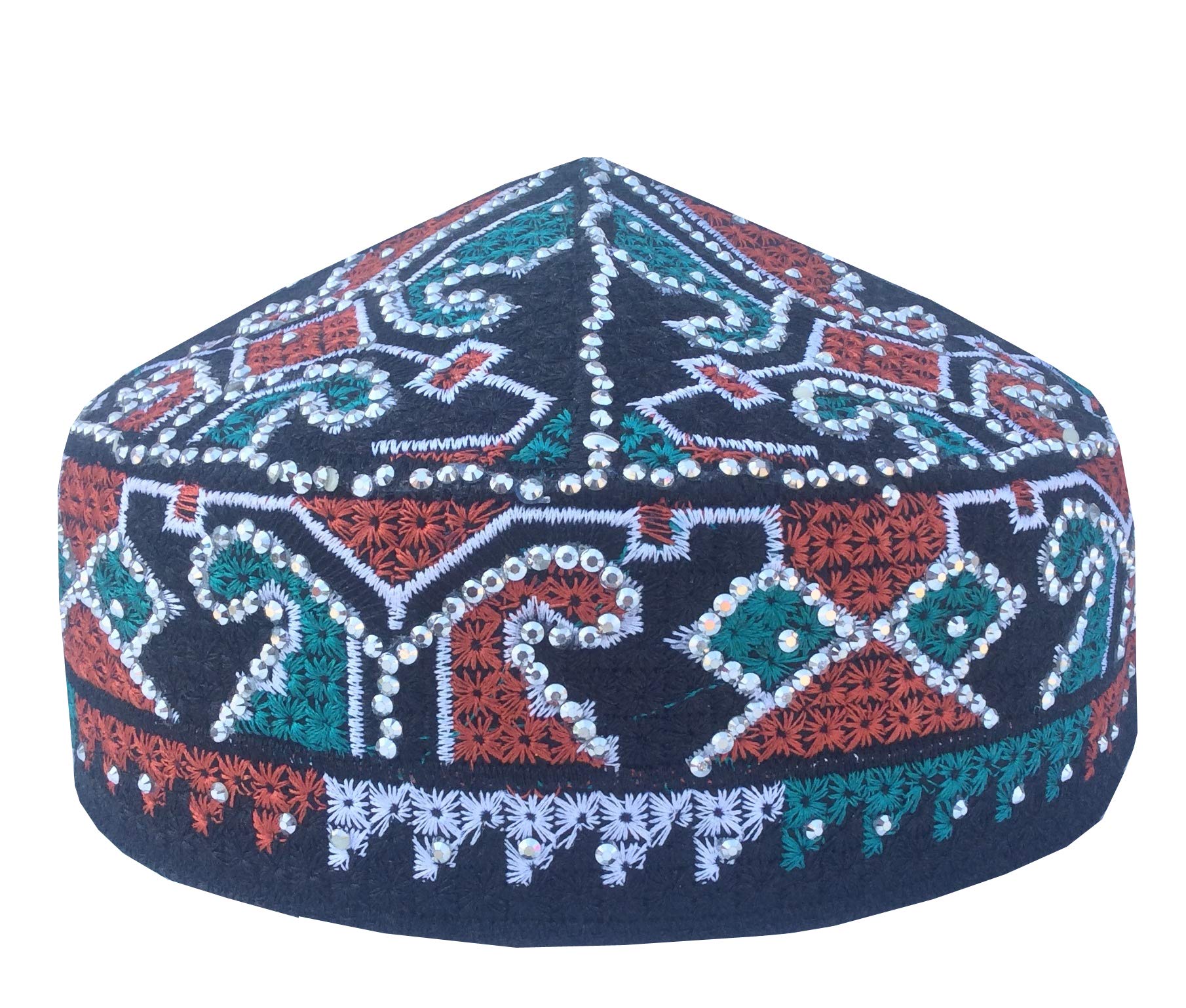 NDA Eid Special Kufi Pakistani Handmade Stone Koofi Islamic Prayer Cap Mens Hat (Black)