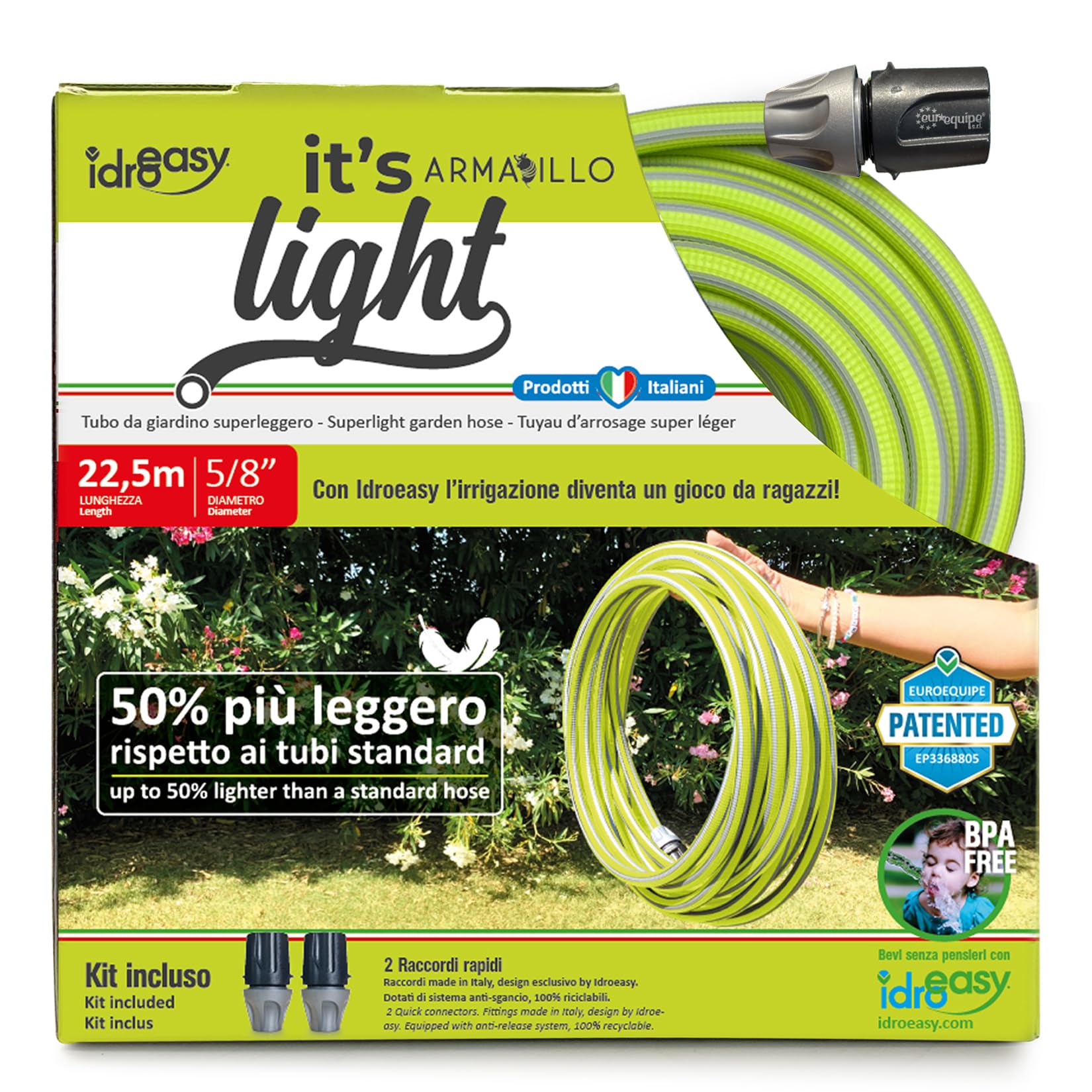 Armadillo Superlight 22,5 metri, Tubo da Giardino Super Legge Anti Nodo e Anti Torsione Canna Acqua Irrigazione