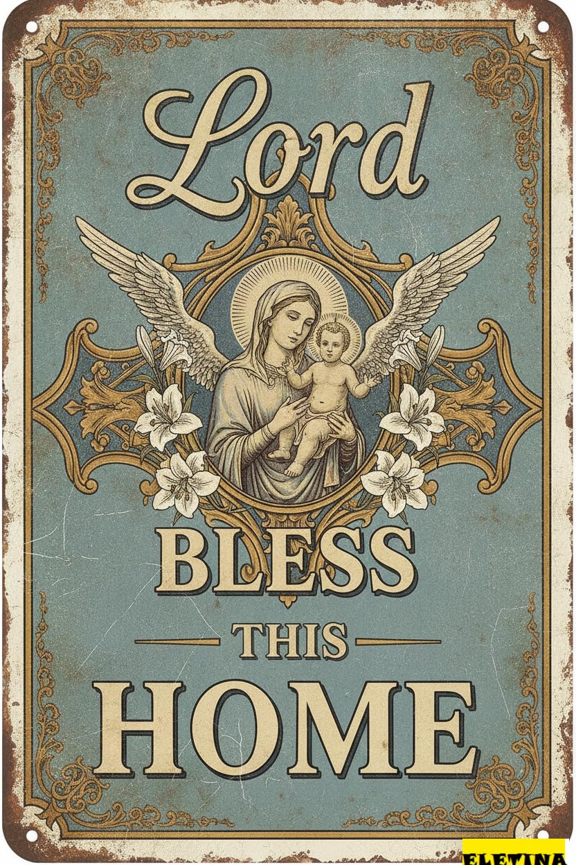 Lord Bless This Home Easter Bible Verse Nativity Scene Catholic Religious Retro Vintage Wall Plaque 8x12in