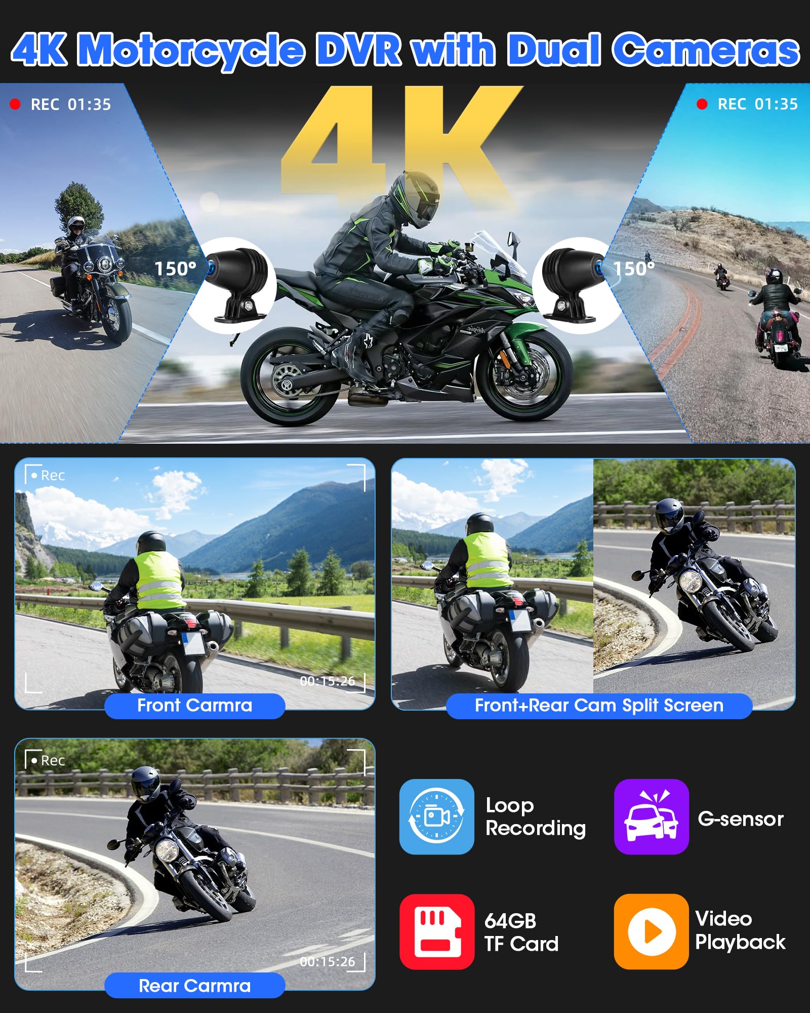 Navigatore Moto con CarPlay Android Auto 4K 6,25 Pollici WiFi GPS 64GB