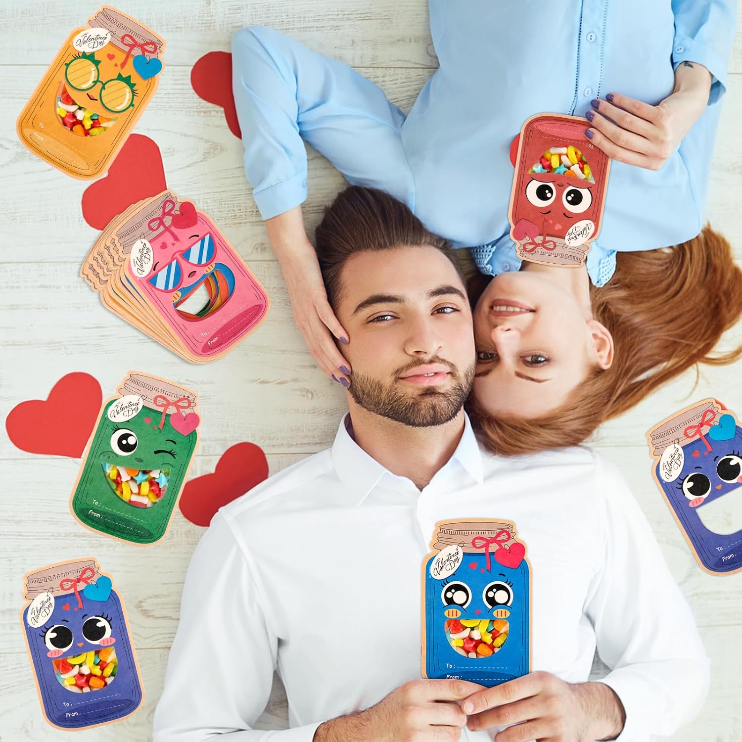 Valentines Day Cards for Kids School 48 Pack Mason Jar Valentine Day Gift Cards with Treat Bag Kids Exchange Cards for Boys Girls Classroom School Gift Party Favors (Candy Not Included)