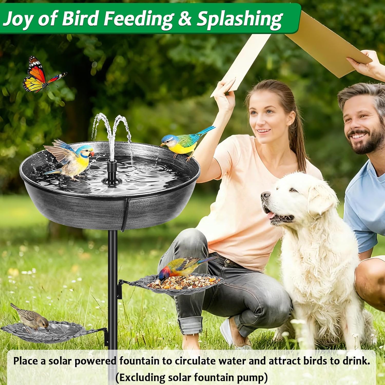 Metal Bird Bath for Outdoor - Garden Bird Bath with Removable Bowl Heavy-Duty Base, Winter Birdbath Feeder Rust-Proof Birdbaths for Garden Yard Lawn Decor, Easy to Install(Grey)