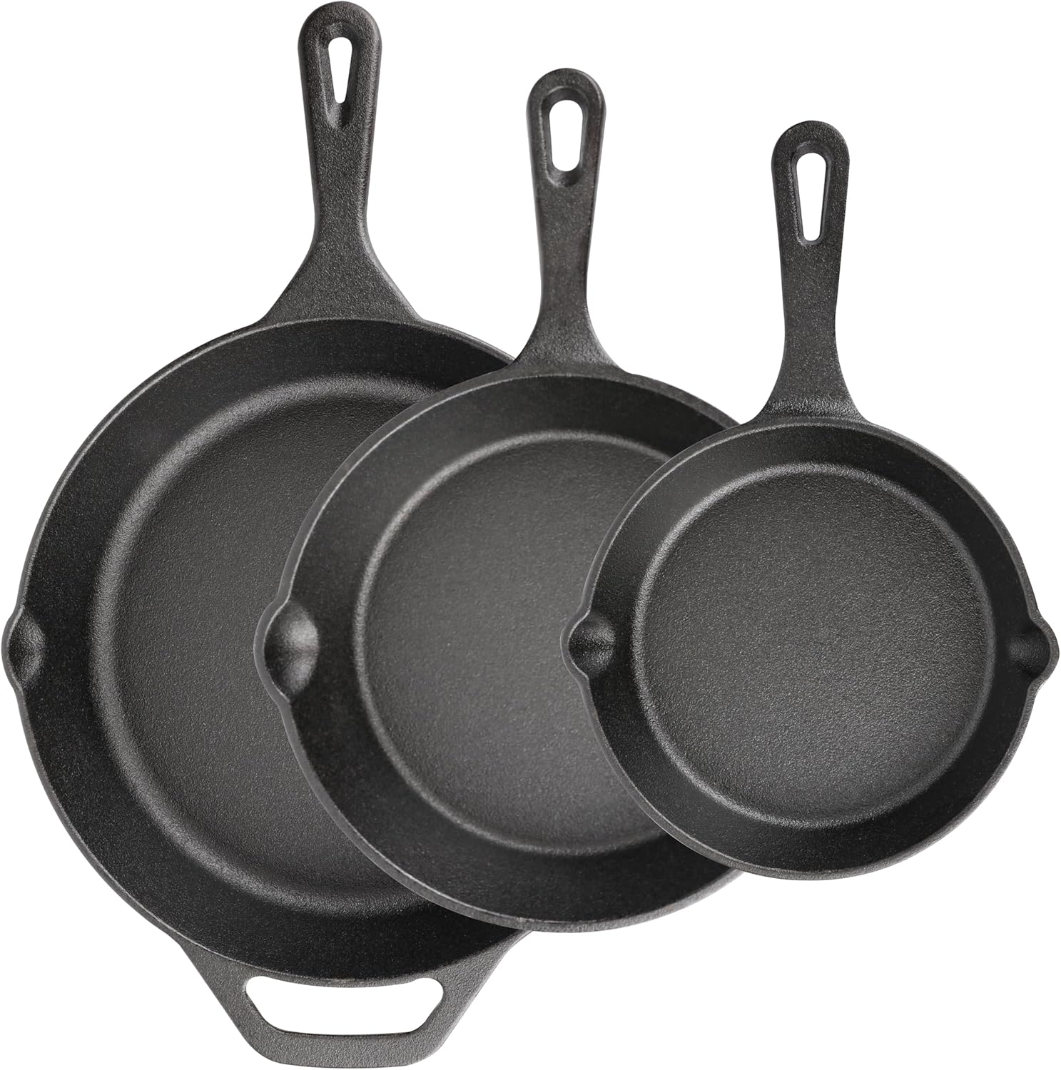 Cast Iron Skillet 3-Piece Set, Frying Pans, Heavy-Duty Pre-Seasoned Pan Cookware Set, 6", 8", 10" Pans, For Frying, Saute, Cooking, Pizza & More, Black 6"/8"/10" Cast Iron Skillet Set