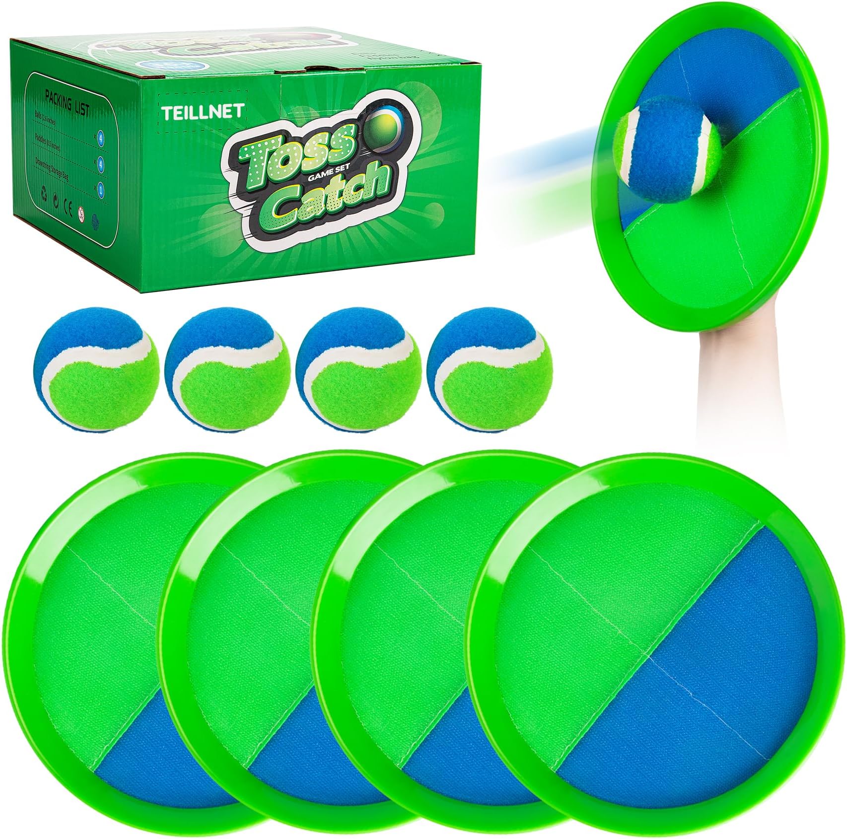 TEILLNET Toss and Catch Ball Game Set, Easter Basket Stuffers Beach Pool Toys Games for Family Kids Adults, Indoor Outdoor Yard Lawn Park Fun Sports Gifts for Boys Girls Ages 3 4 5 6 7 8 9 10 11 12