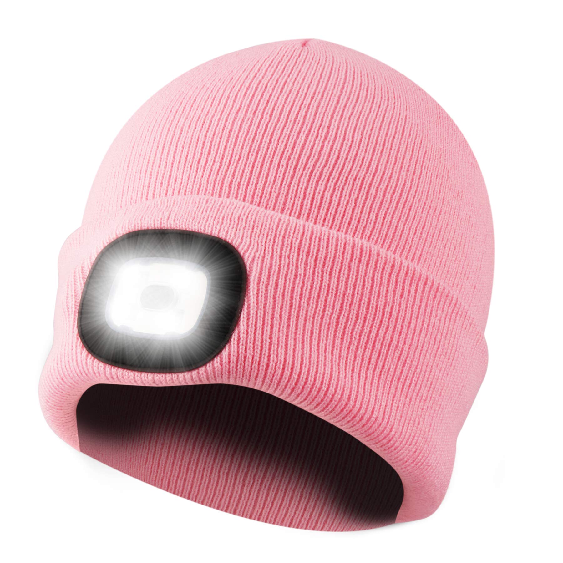 Pick A HAT Headlamp LED Rechargeable Flashlight Beanie Hat with Light Winter Knit Cap Running Light Christmas Gifts for Girls Women(Pink)-image-25