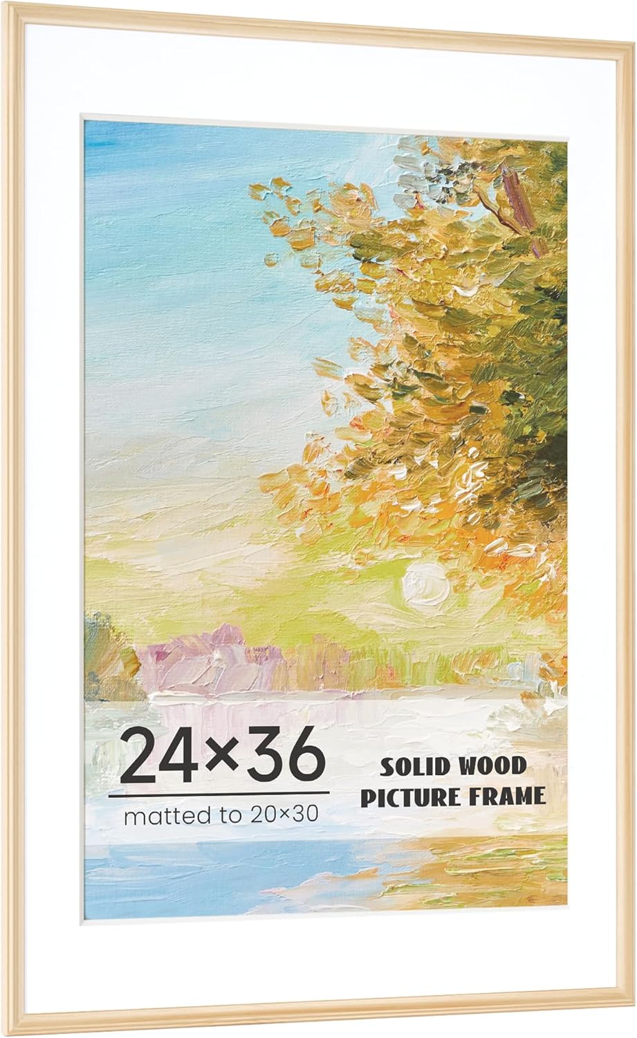 24x36 Picture Frame, Natural Wood Frame with High Definition Plexiglass, Display Photo 20X30 with Mat or 24x36 Without Mat, 24 by 36 Poster Frame for Tabletop and Wall Display 24x36,1 Pack