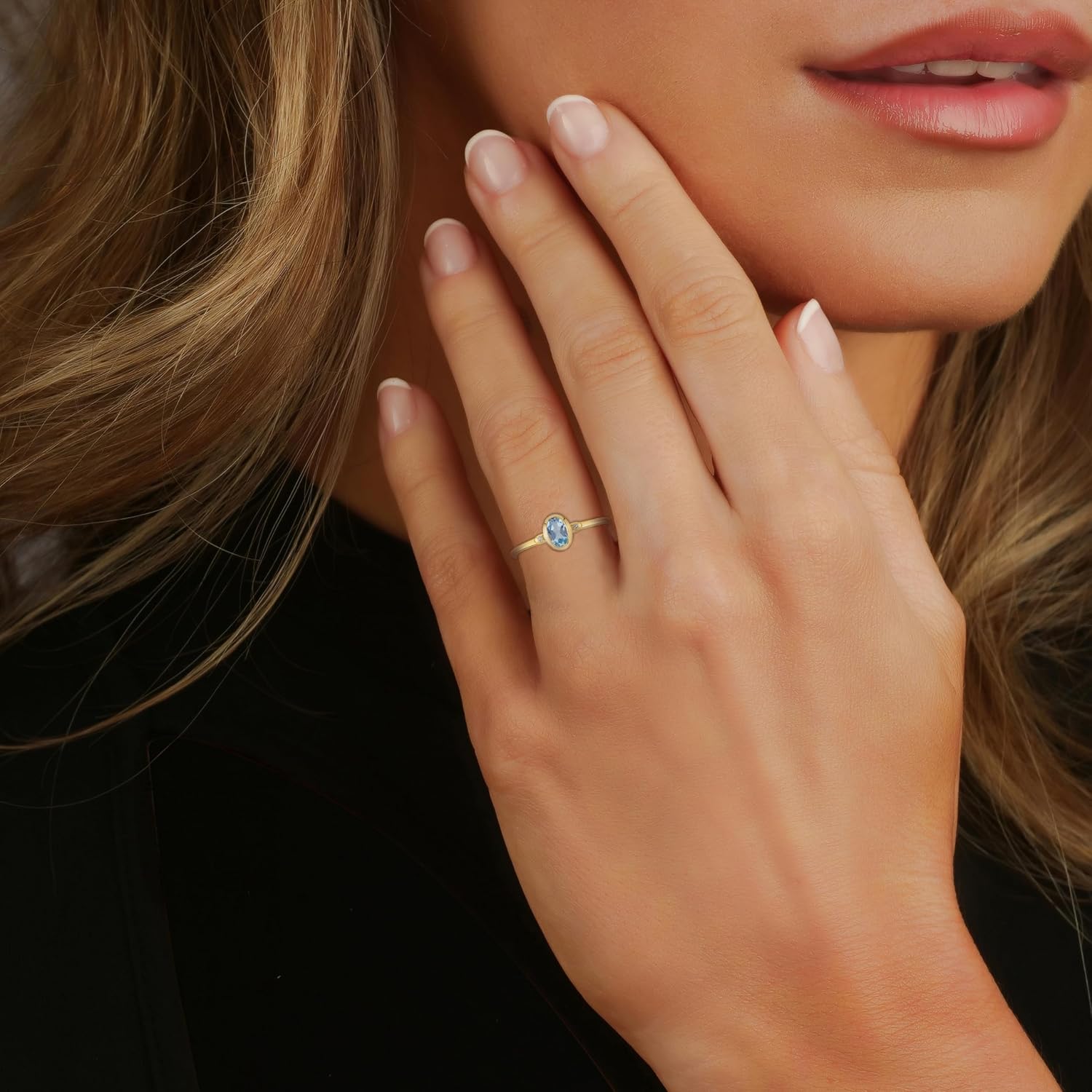 Kate 14k Gold over Sterling Silver and Sterling Silver Genuine Gemstone Stackable Oval Ring, Sizes 6-8