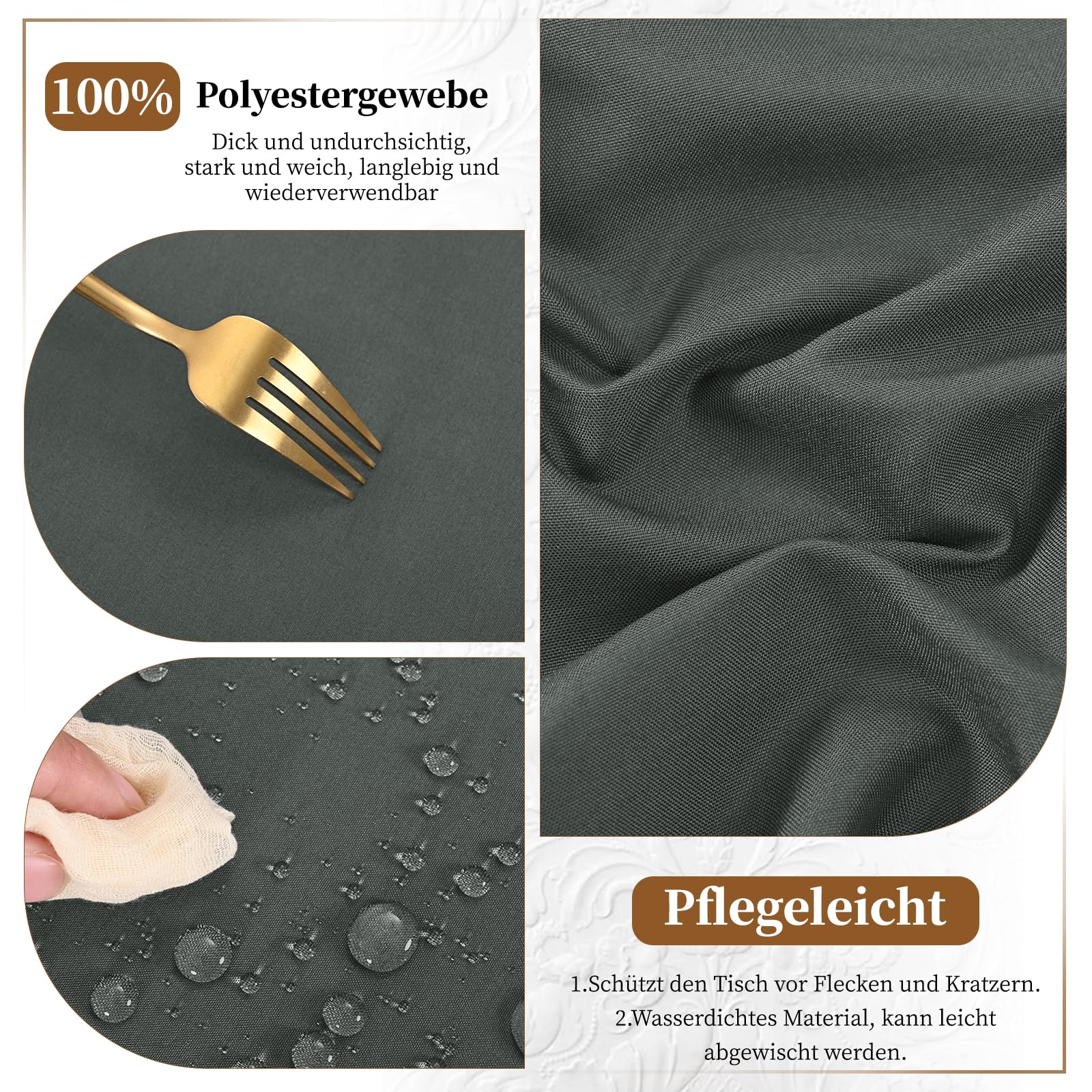 Set van 4 hoogwaardige tafelkleden - 260 x 110 cm - Donkergrijs - Voor biertafel - Van ondoorzichtig polyester - Wasbaar - Voor banket in de open lucht (donkergrijs