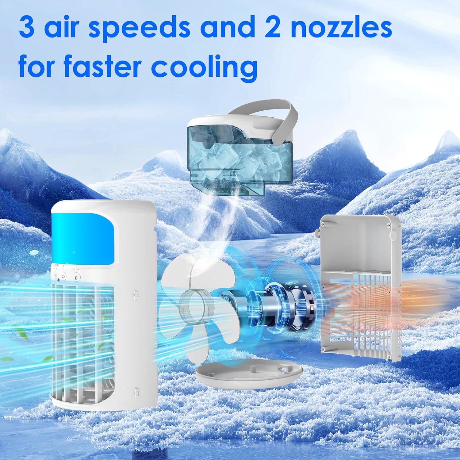 Portable Air Conditioners, Powerful Evaporative Air Cooler, 3-in-1 Mini Personal AC Fan with Humidifier, 1500ML Tank, 3 Speeds & 2 Mist Modes, Remote, USB-C Cooling for Bedroom Office Camping