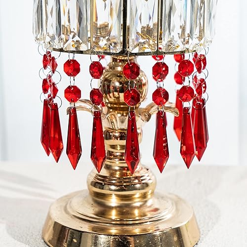 HDCRYSTALGIFTS Candelabro de carámbano de cristal rojo de 2.165 in con dos cuentas, piezas de candelabro, paquete de 25