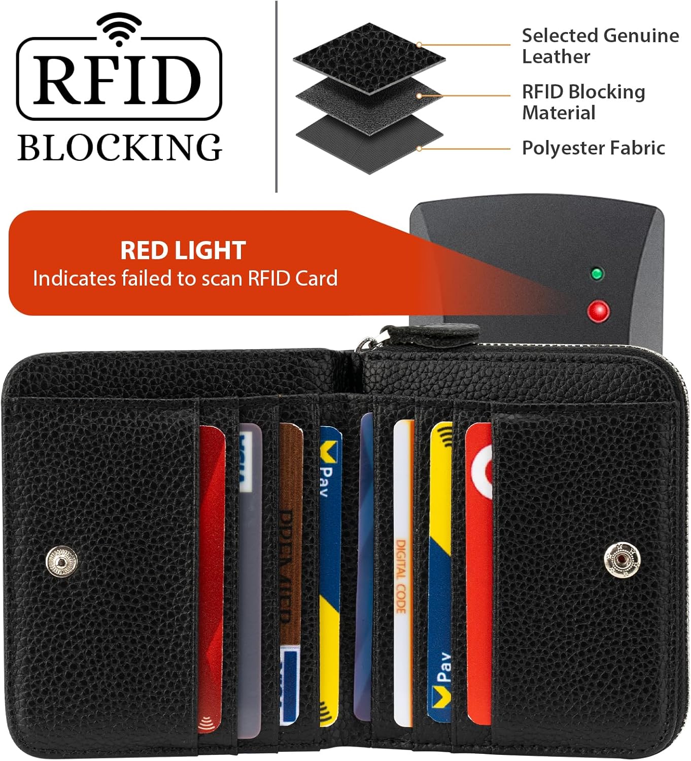 Genuine Small Wallet for Women, Slim RFID Blocking Credit Card Holder with ID Window, Compact Purses for Women with 11 Card Slots - Image 3