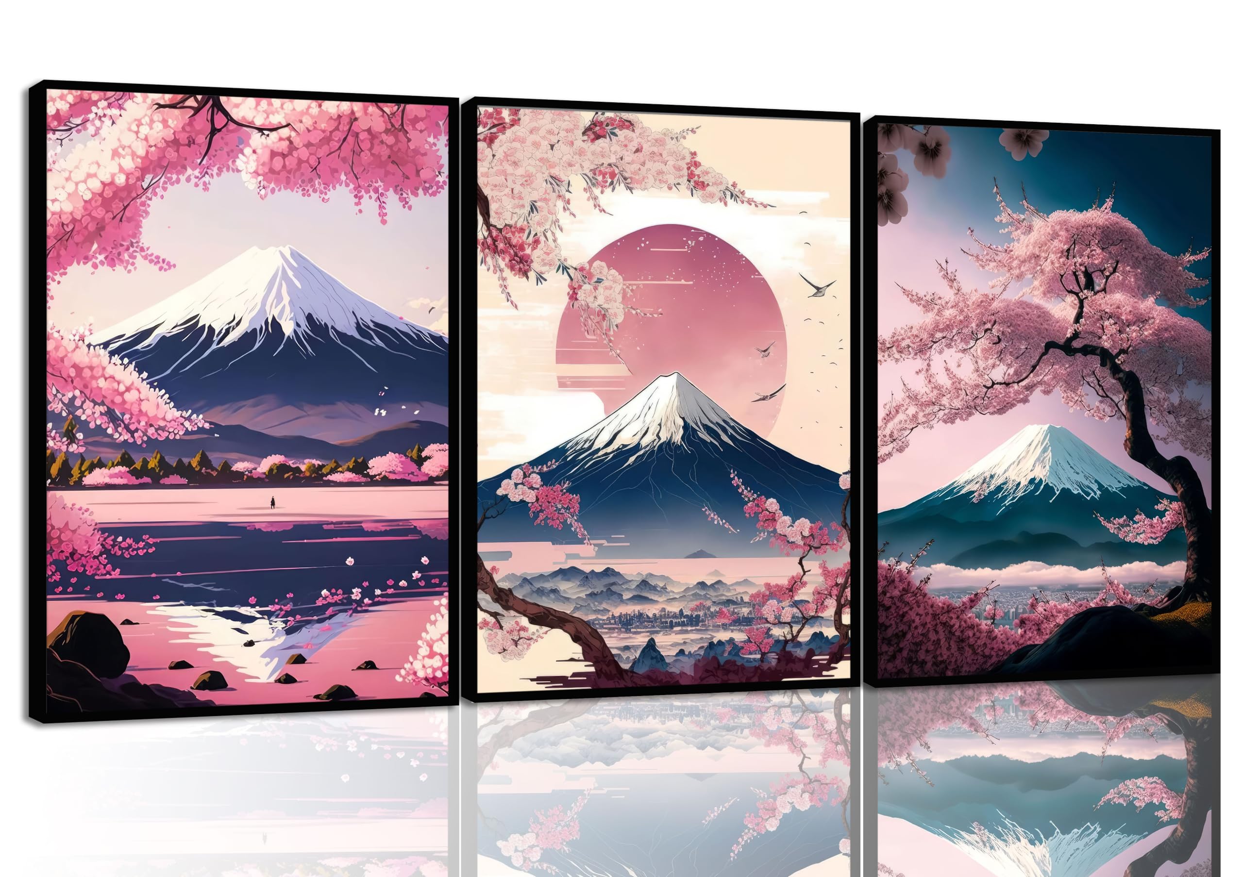 LQOZTBX 3Pcs Vintage Japanese Wall Art Village Fuji