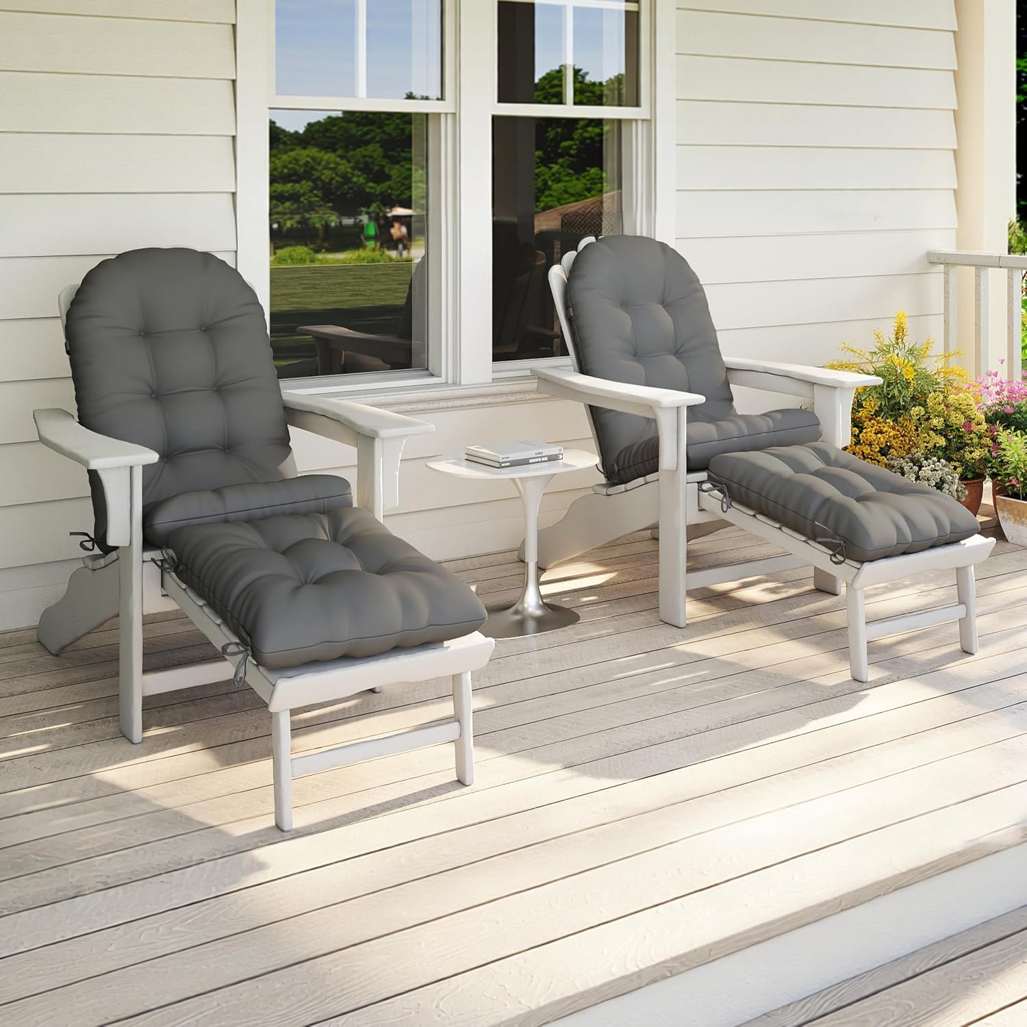Adirondack Chair Cushion with Ottoman, Folding Adjustable Adirondack Seat Cushions, Waterproof Adirondack Patio Chair Pads for Garden, Deck, or Poolside, Small-Dark Grey-2
