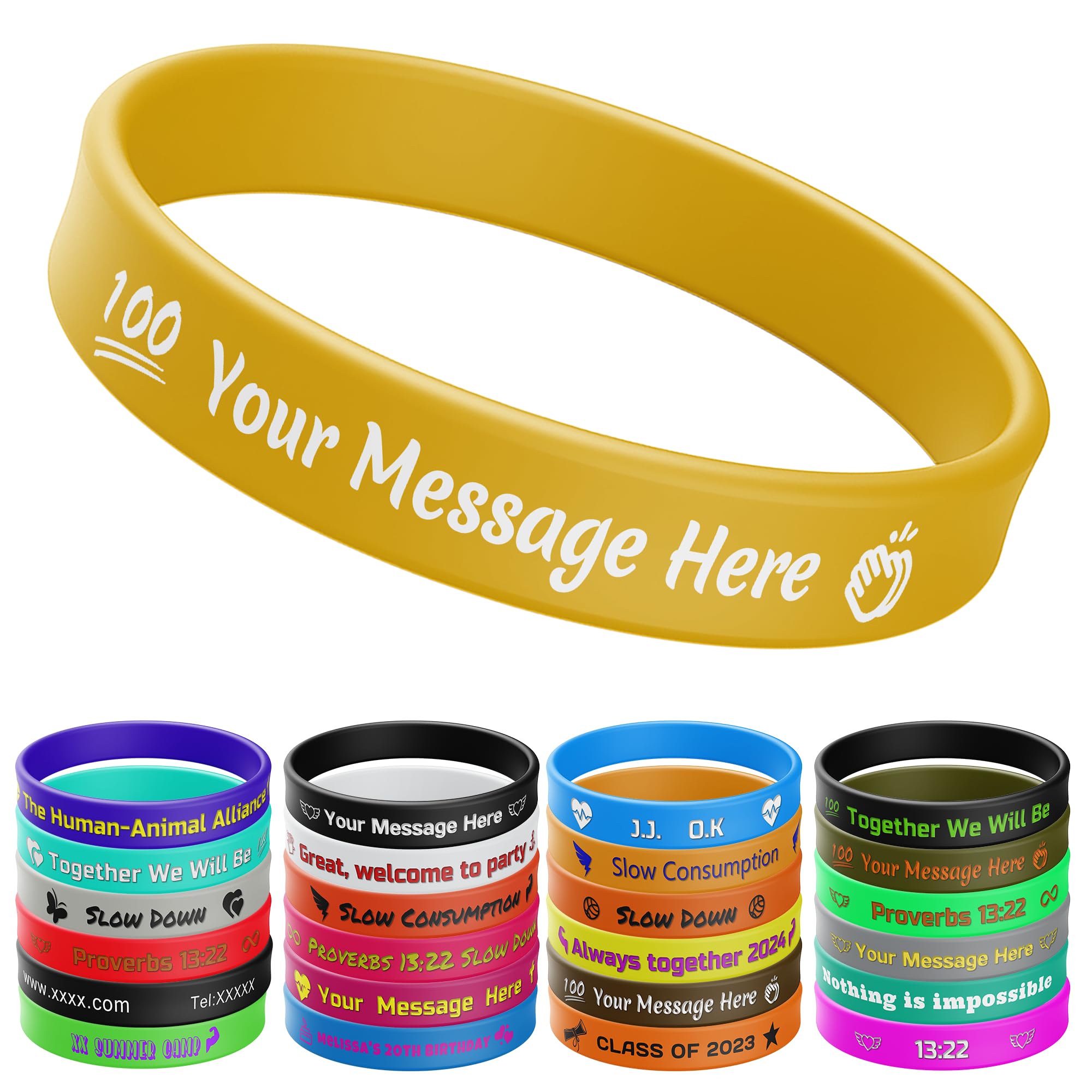 Harborway Custom 1/2 Inch 30/50/100PCS Rubber Bracelets Bulk Personalized Silicone Wristbands Message Silicone Bracelet For Men Women Teen Gifts