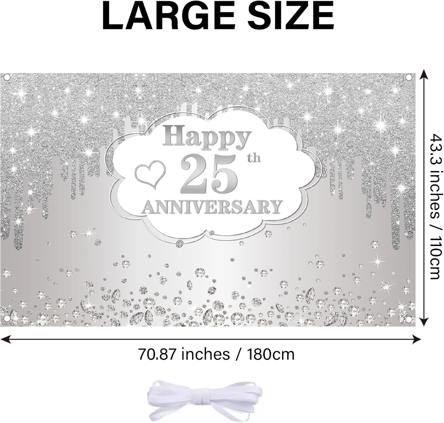 25th Wedding Anniversary Banner Decorations, Silver 25 th Wedding Anniversary Decorations Decor Poster Photography for Backdrop, Silver Happy 25 Anniversary Party Supplies, 72.8x43.3 inches - Image 5