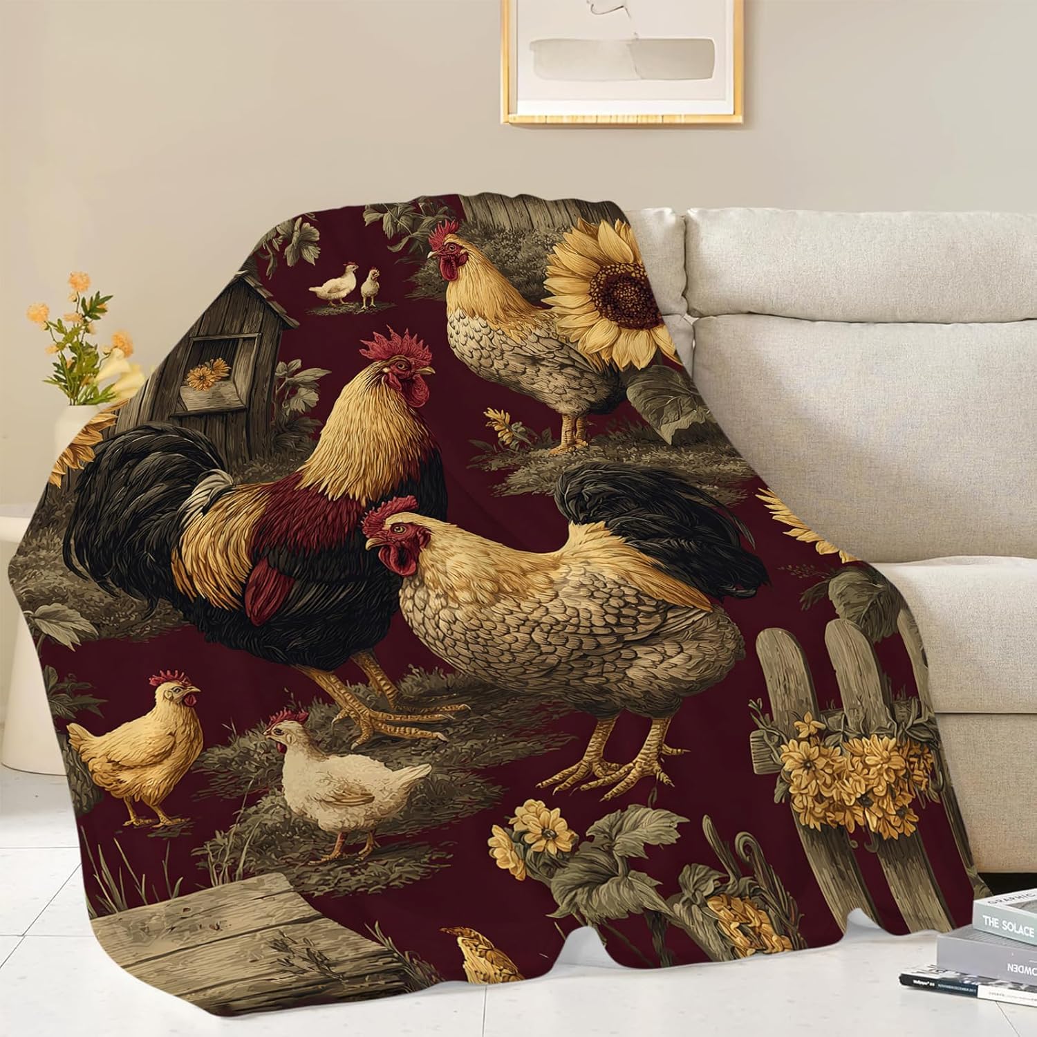 Rooster Blanket, Rustic Chicken Throw Blanket, Rooster Gifts, Farmhouse Blankets, Chickens Stuff Fleece Flannel Plush for Women Men Boys Girls Adults Soft Bedding for Sofa Bed Home 40"X50" - Image 8