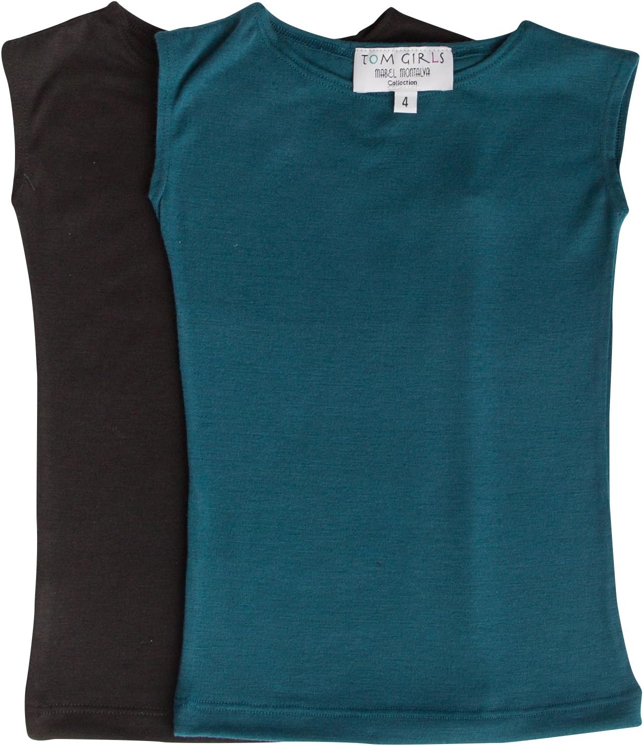 Tom Girls Clothing Girls Cap Sleeve Shirt 2 Pack -2 Black/ Teal