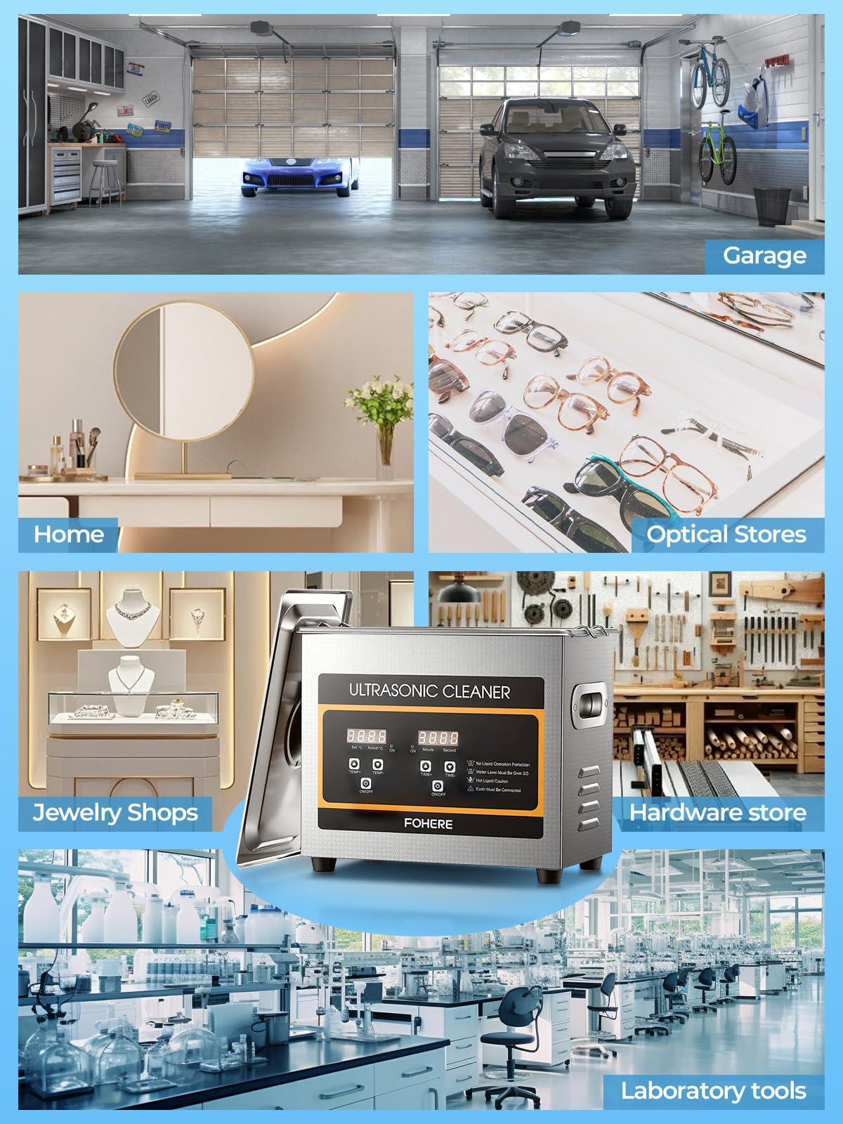FOHERE Ultraschallreiniger Maschine, Professioneller digitaler Labor-Ultraschall-Teilereiniger mit Heizungstimer, für Schmuckaufbereitung, Autoteile (Ventile/Getriebe), Waffenteile (3.2L)