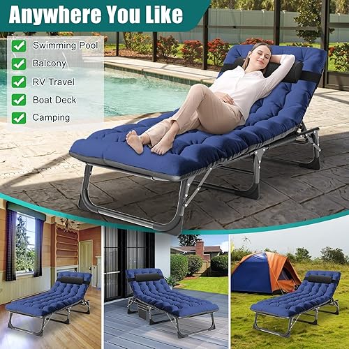Miniatura 7 de DoCred Sillón plegable con colchón, cama plegable ajustable de 5 posiciones, tumbona perfecta para tomar el sol, campamento, piscina, playa, patio