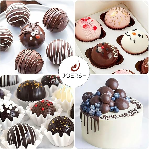 JOERSH 4 Pcs Hot Chocolate Bomb Molds, 6-Cavity Medium Semi Sphere Silicone Mold, Half Sphere Round Molds for Baking Cake, Candy, Jelly, Dome Mousse, Cocoa Bomb