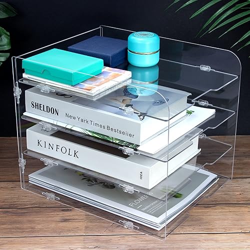 CREHNIL Bandeja organizadora de papel acrílico transparente, estante apilable para correo, bandeja de archivos, bandeja de entrada, clasificador,