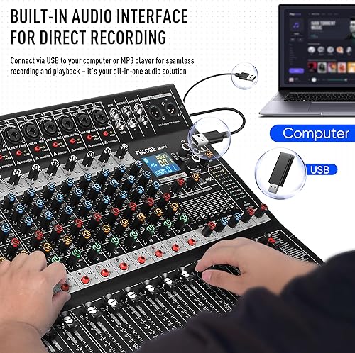 Miniatura 3 de Mezclador de audio de estudio Bluetooth de 16 canales, procesador digital DSP de 99 bits con MP3 USB para entrada de grabación de PC, conector de
