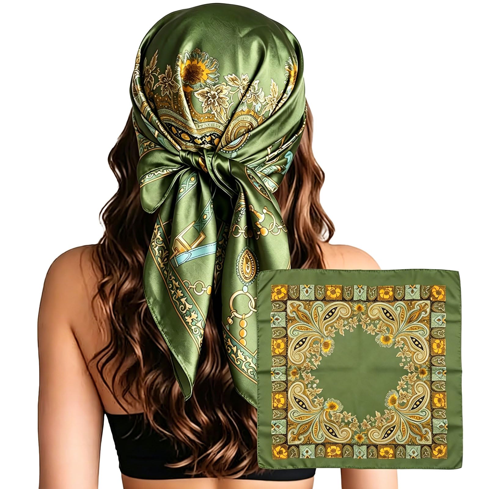 Nwdey Women's 1 Pc Style 102 Head Scarf For Silk Like Satin Hair Scarf Large Square Printed Bandanas 35 Inch Silk Scarves For Sleeping Neck Scarf Hair Wrap (1 Pc Style 102)