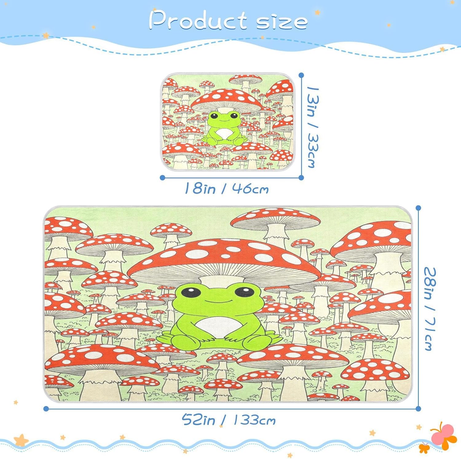 Cooling Baby Fitted Crib Mattress 28" x 52" Ultra Soft Mushroom Frog Doodle Padded Crib for Kids, Adult