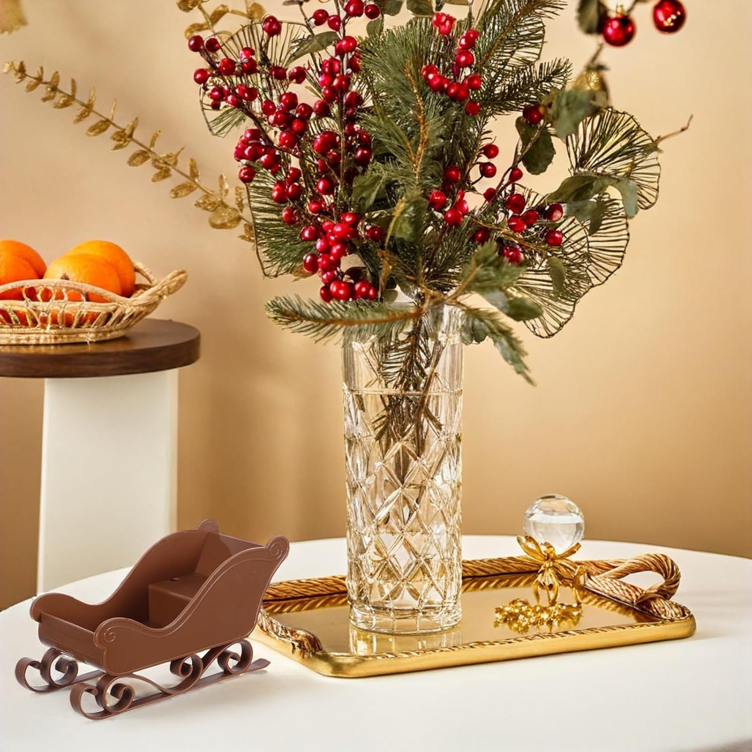 3pcs Christmas Santa Sleigh Plastic Shelf Ornament for Holiday Decor
