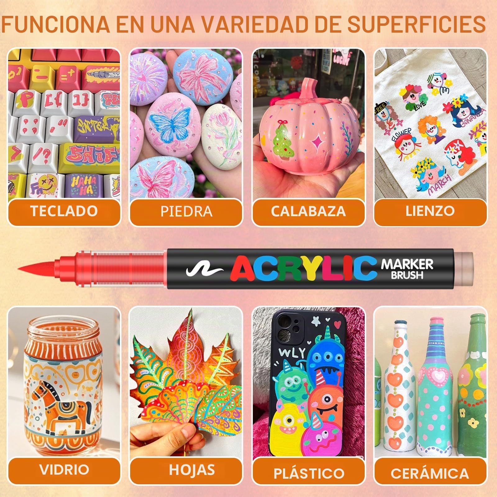 Melifluo 288 Rotuladores Acrílicos Punta Pincel - Marcadores Permanentes para Piedras, Tela, Vidrio, Madera, Cerámica, Lienzo y Papel - Pintura Acrílica de Secado Rápido para Lettering y Manualidades
