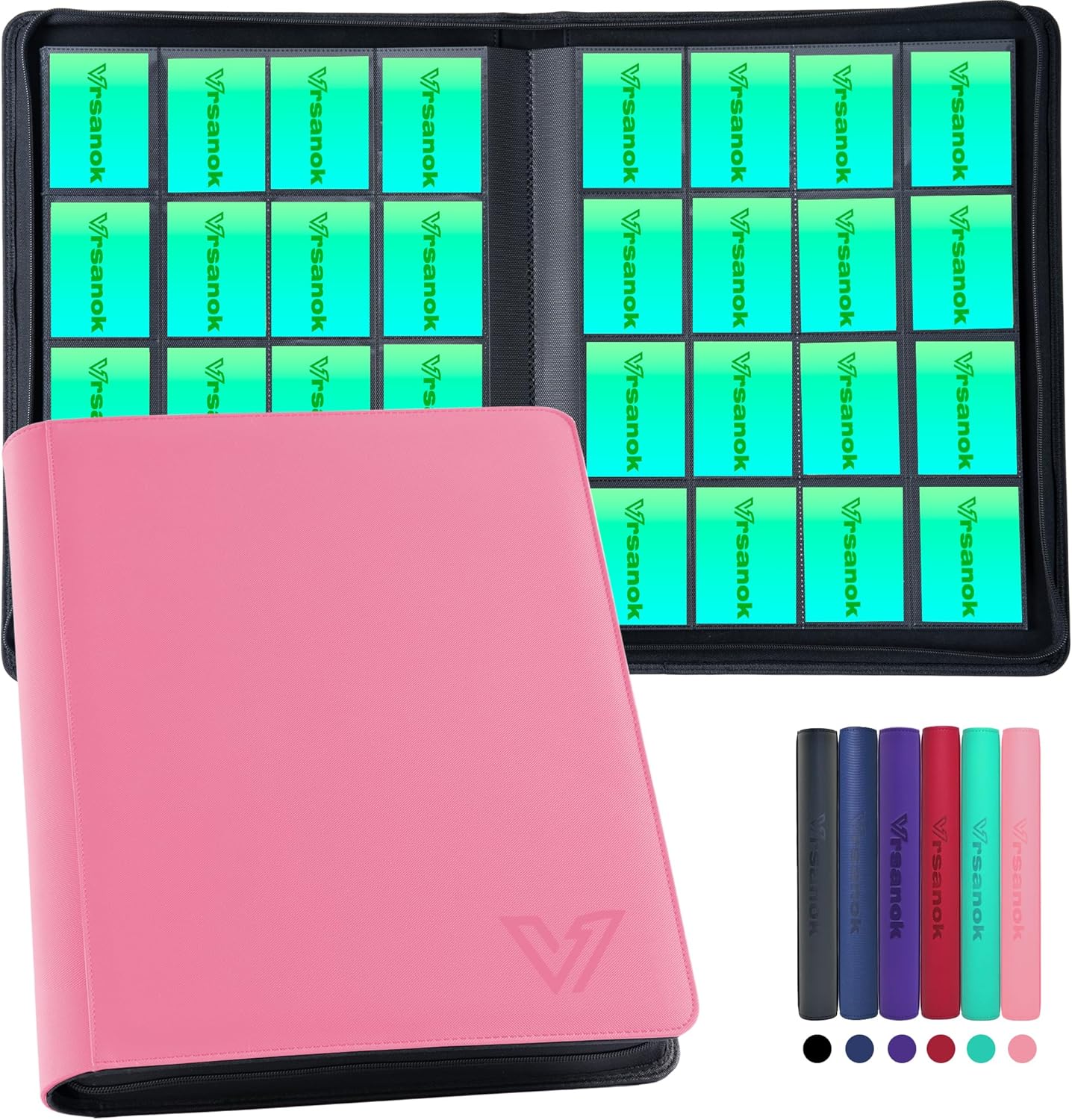 16 Pocket Trading Card Binder – Holds 1280 Cards, Large Capacity 4x4 Card Album with 40 Double-Sided Pages,Ringless PU Cover Zipper Card Folder for Sports & Standard Size TCG Cards